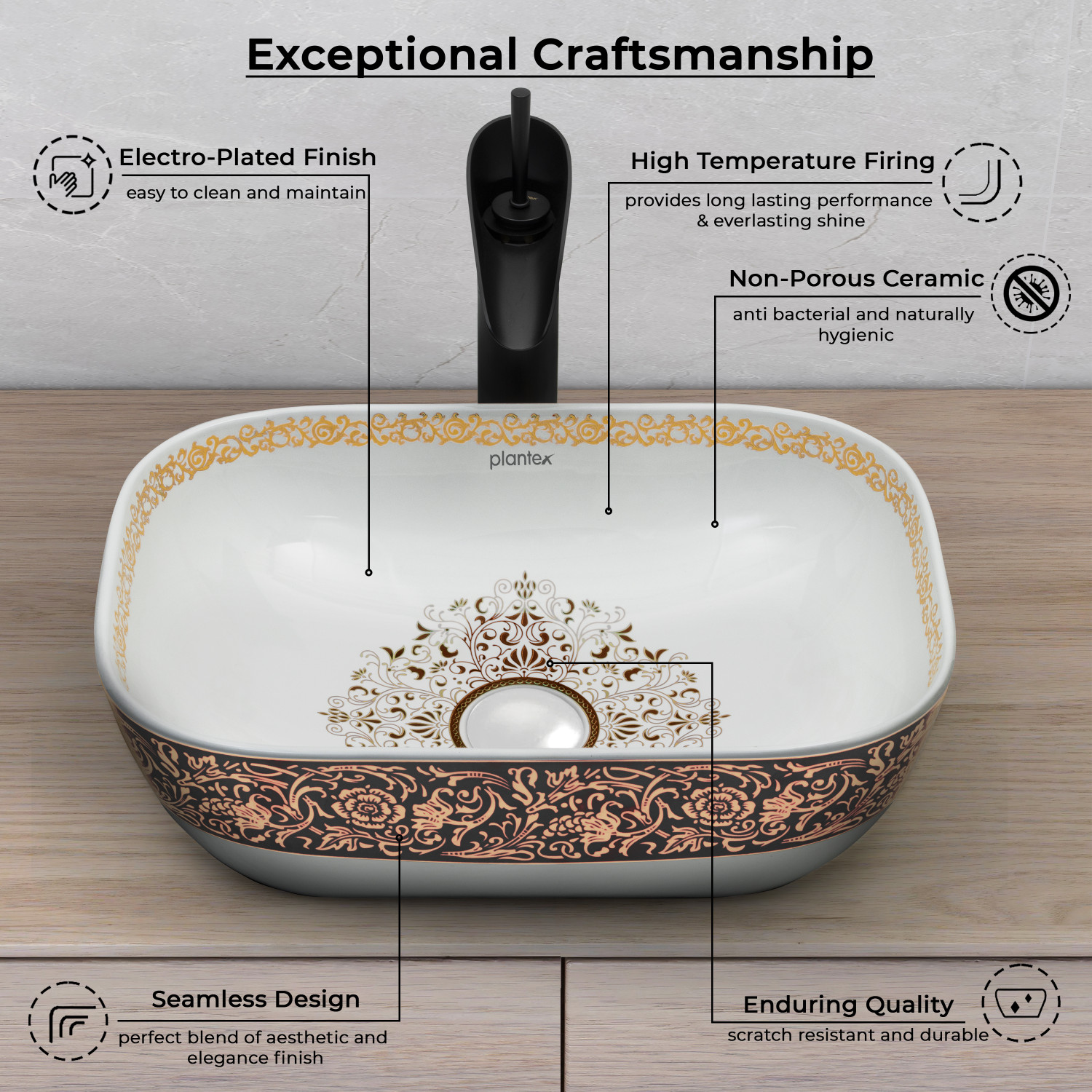Image of Plantex Ceramic Wash basin /Multi Color basin /Basin for Bathroom /Countertop basin (EQTT-520) Counter Top