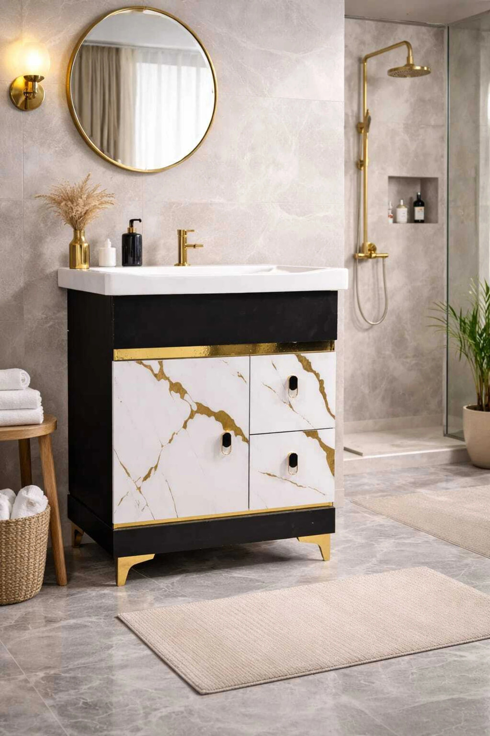 Image of Clicebestix Freestanding Vanity Washbasin Cabinate 24 inch freestanding Vanity with washbasin premium design three draws Table Top Basin