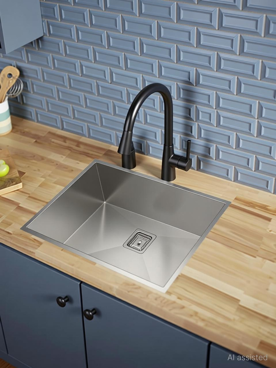 Image of Prestige (24 inchX18 inchX10 inch) 304 Grade Stainless Steel Matte Finish Single Bowl Hand Made Kitchen Sink With Waste Coupling And drain basket , Vessel Sink