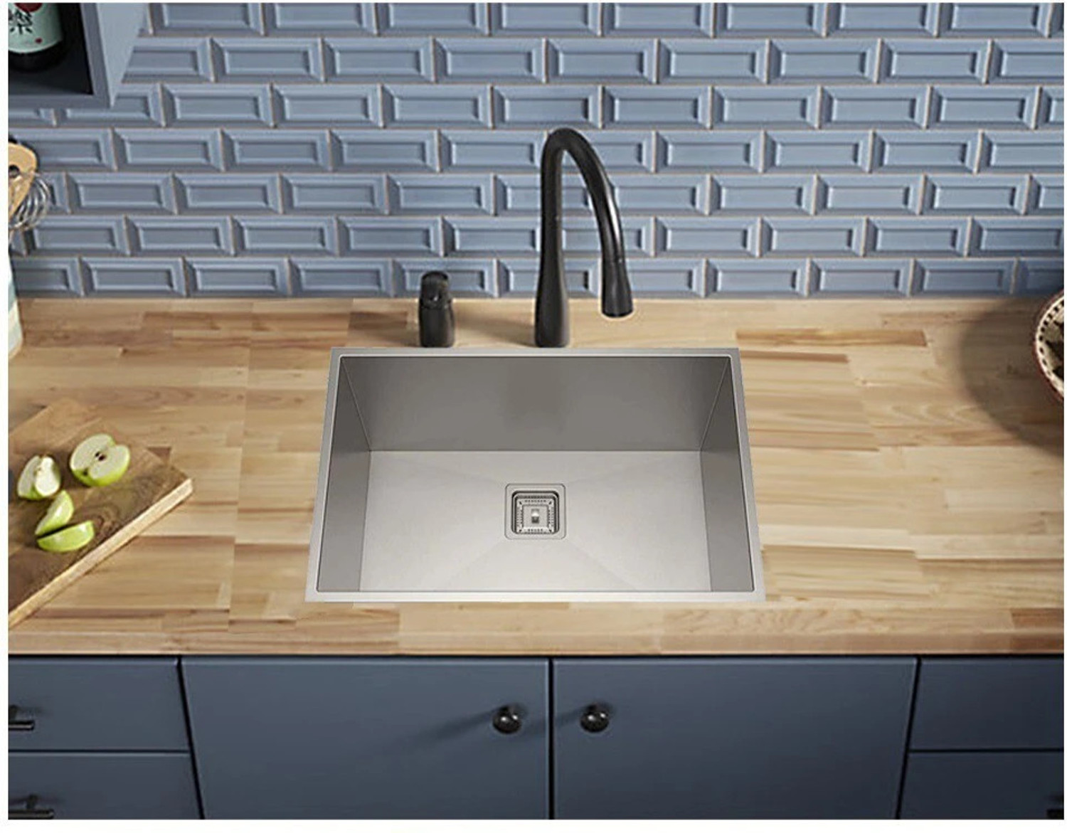 Image of Prestige (24 inchX18 inchX10 inch) 304 Grade Stainless Steel Matte Finish Single Bowl Hand Made Kitchen Sink With Waste Coupling And drain basket , Vessel Sink