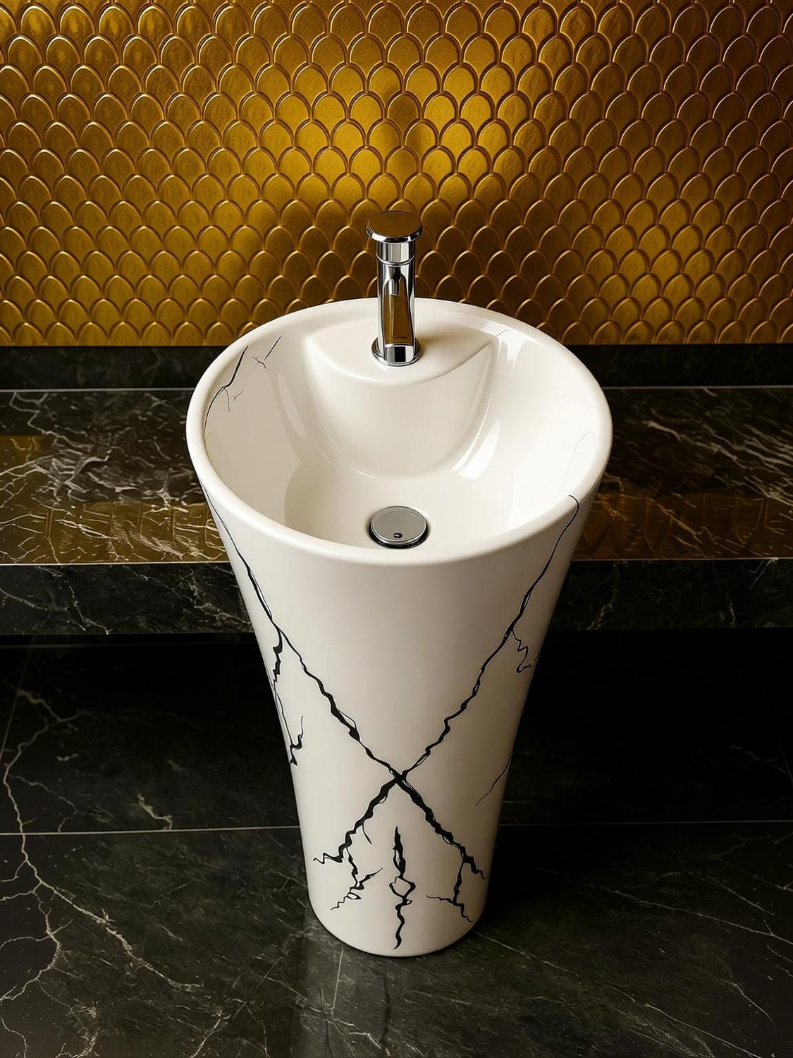 Image of CARA MARK |Wash Basin |Basin|Pedestal wash basin| Space-Saving Free-Standing Bathroom Sink, Easy-Clean & Durable| Pedestal Basin