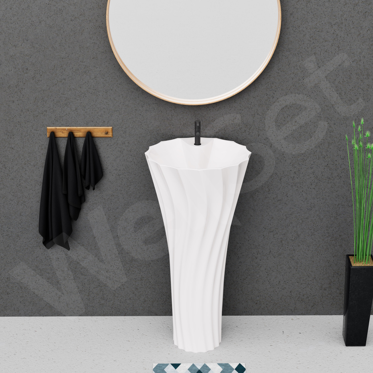 Image of Well Set Luxury Ceramic One Piece Basin Premium Stand Wash Basin Round For Home | Office | Hotel Pedestal Basin