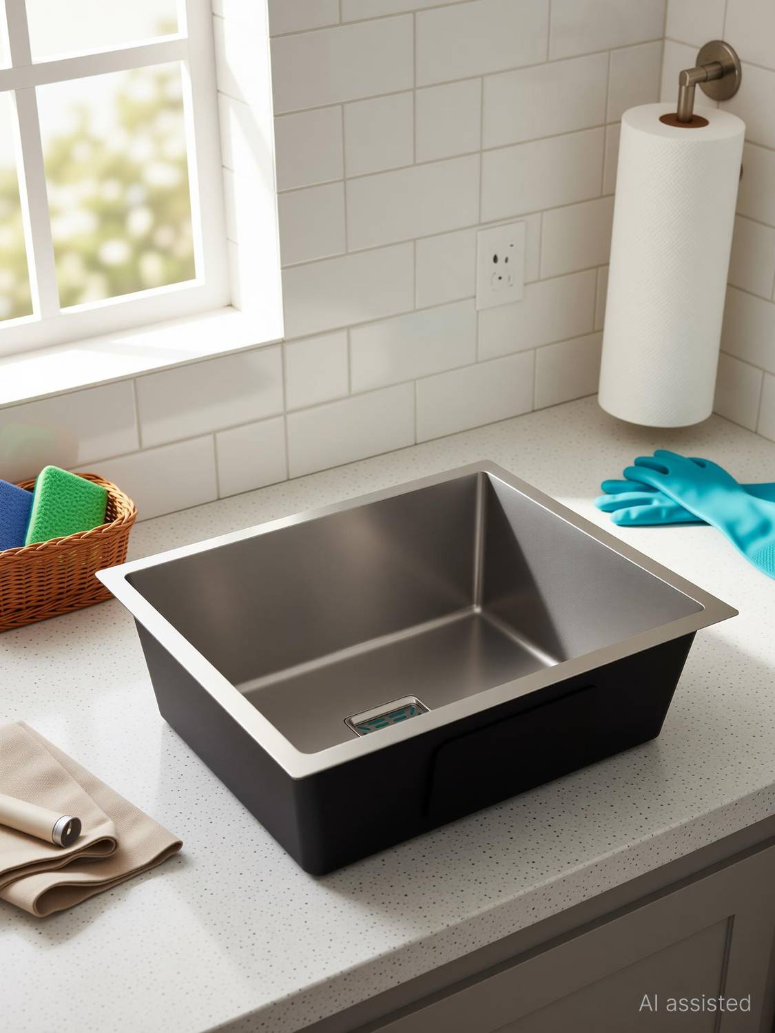 Aarvik 1 Kitchen Sink, Waste Coupling, PVC Waste Pipe, Fruit Basket Handmade Silver (MATT FINISH) Vessel Sink