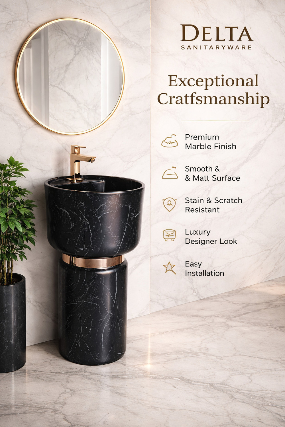Image of DELTA SANITARYWARE Delta Sanitaryware Premium Designer Ceramic Pedestal Wash Basin(16*16*32) (Cello-1025) (matt) Pedestal Basin