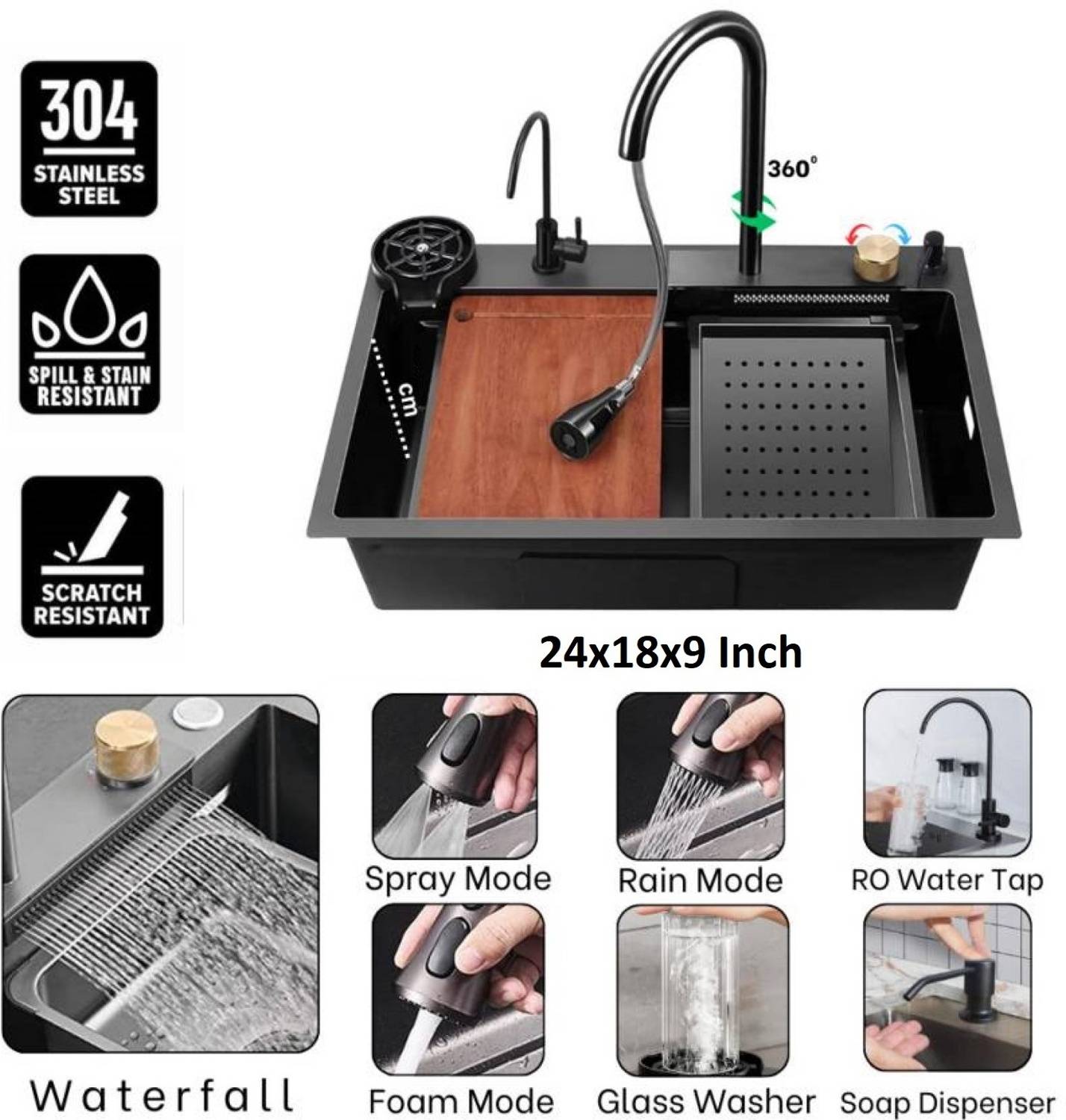 Q-IMAGE 304 Grade 24'' x 18'' x 9'' Kitchen Sink - Image 2