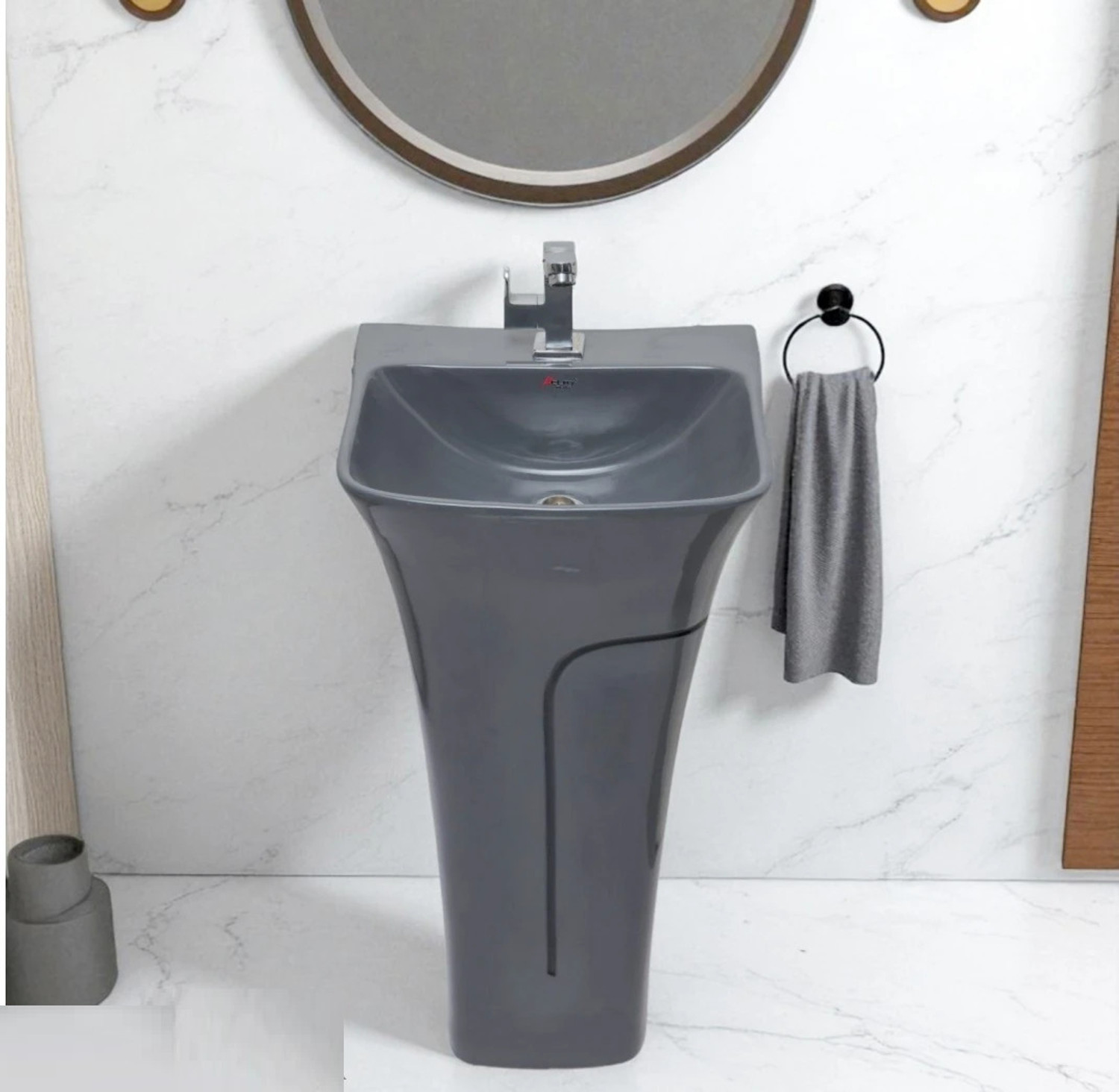 Image of LUXEHOME Elegant Ceramic Standing Wash Basin with Pedestal - Glossy Finish Luxury Contemporary Quba Series Standing Wash Basin | Durable Ceramic Pedestal Pedestal Basin