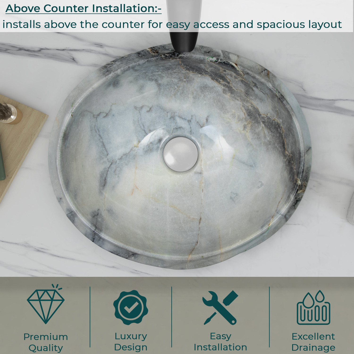 Image of Plantex Ceramic Basin for Bathroom /Table Top Ceramic Basin /Washbasin for Bathroom (SPIRAL-1013-Marble Finish) Counter Top (Multicolor)