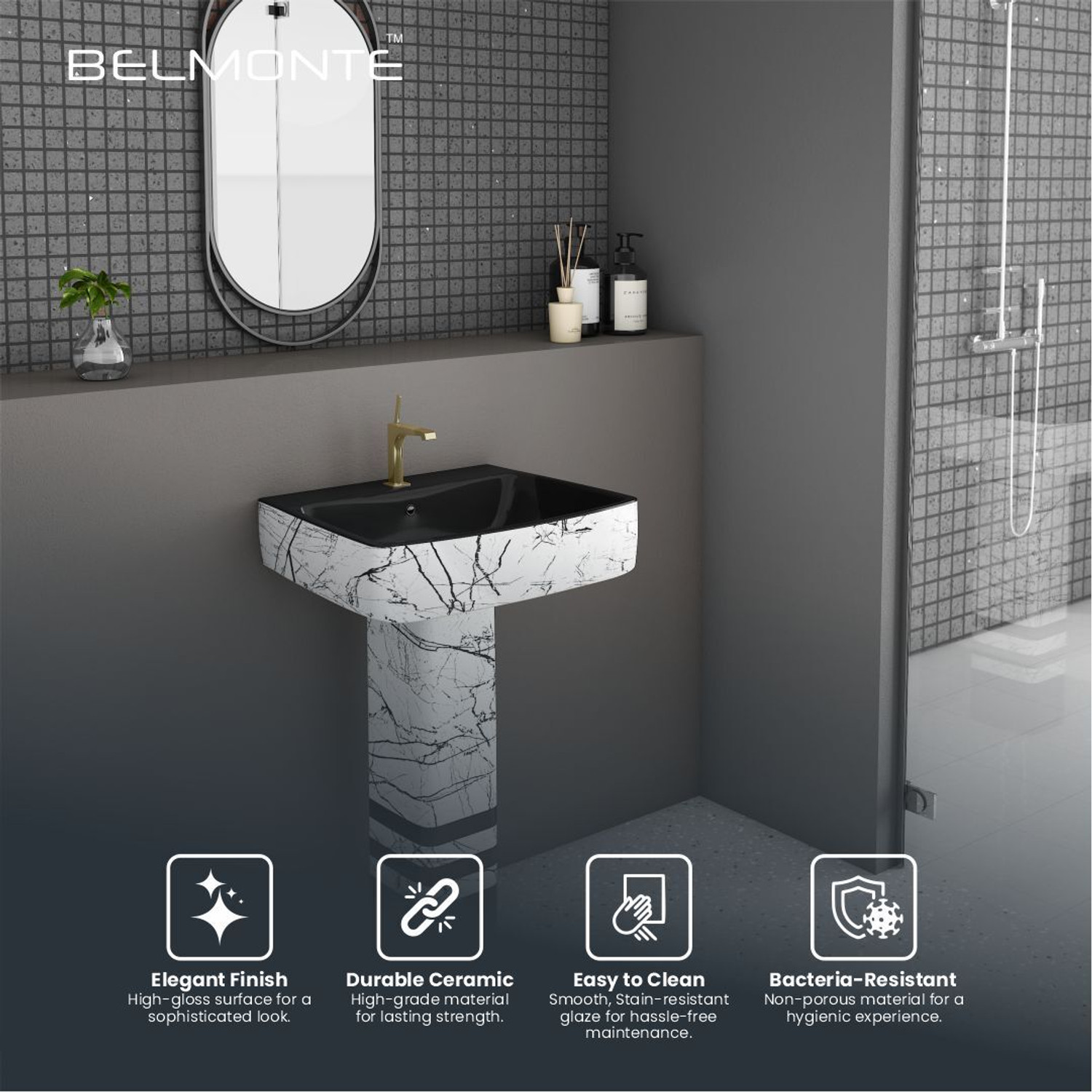 Image of Belmonte Designer Basin Pedestal / Hand Art Basin / Designer Basin / Designer Pedestal /Basin Pedestal / Wash basin with pedestal /Wash Basin / Wall Mount Basin Pedestal Basin