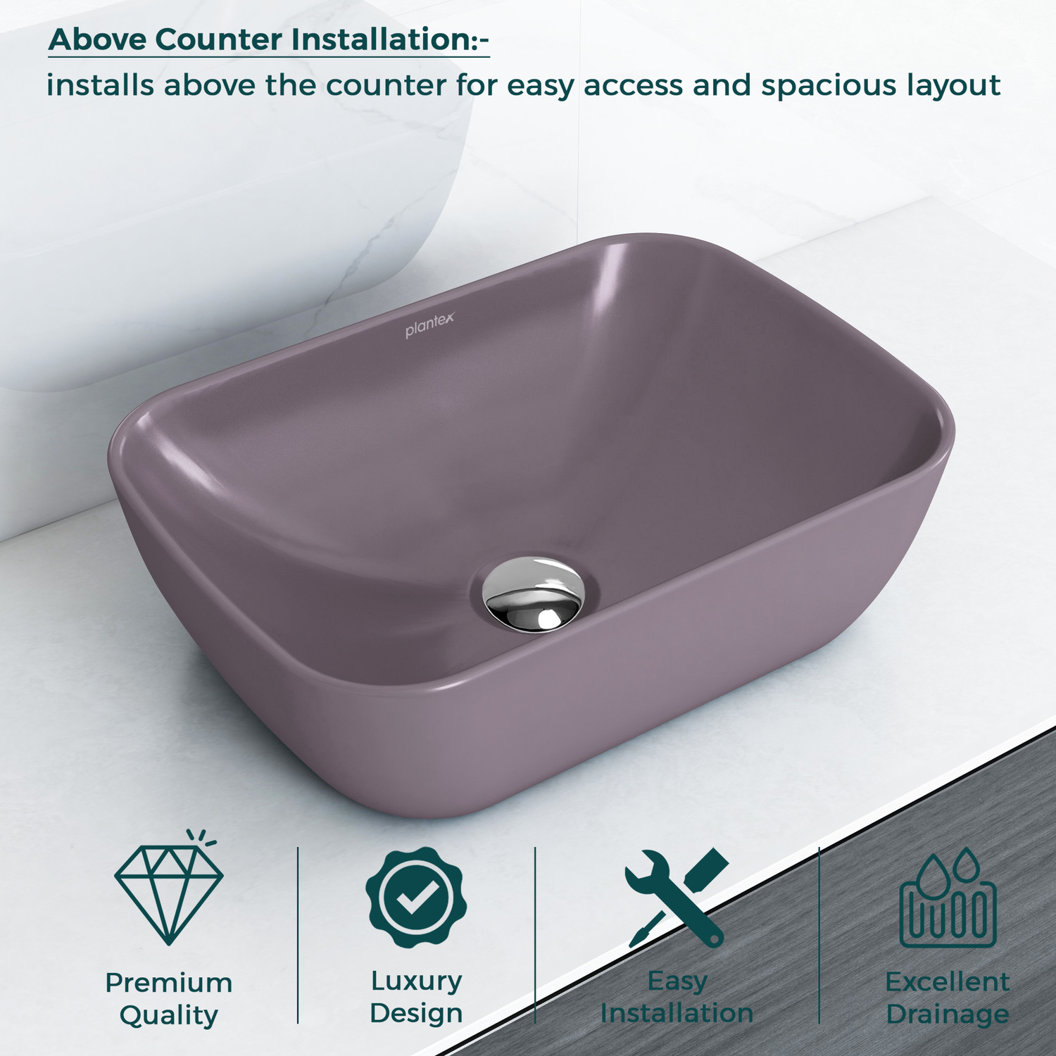 Image of Plantex Wash Basin for Bathroom /Ceramic Tabletop Wash Basin /Wash Basin Hand Wash (G02-Pink) Counter Top