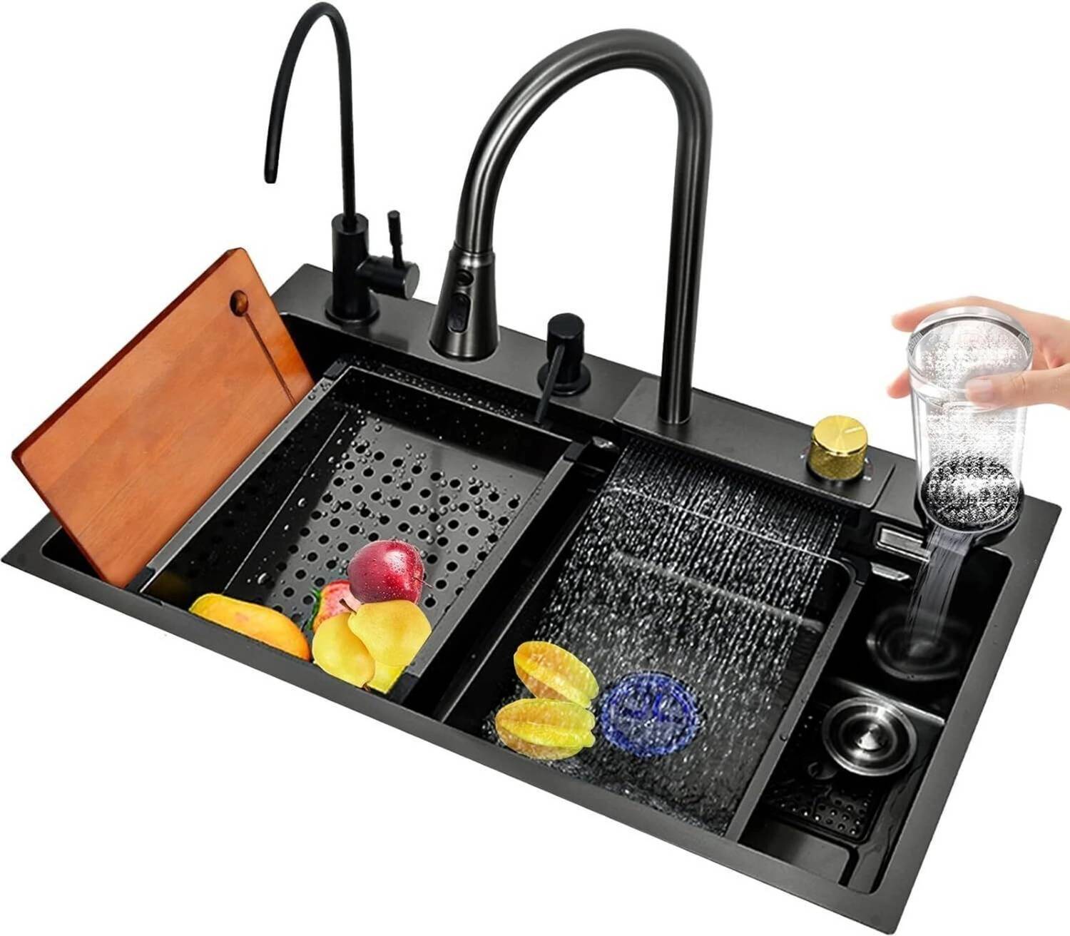 GLOXY Nano Stainless Steel Kitchen Sink 30x18x9 Inches - Image 1