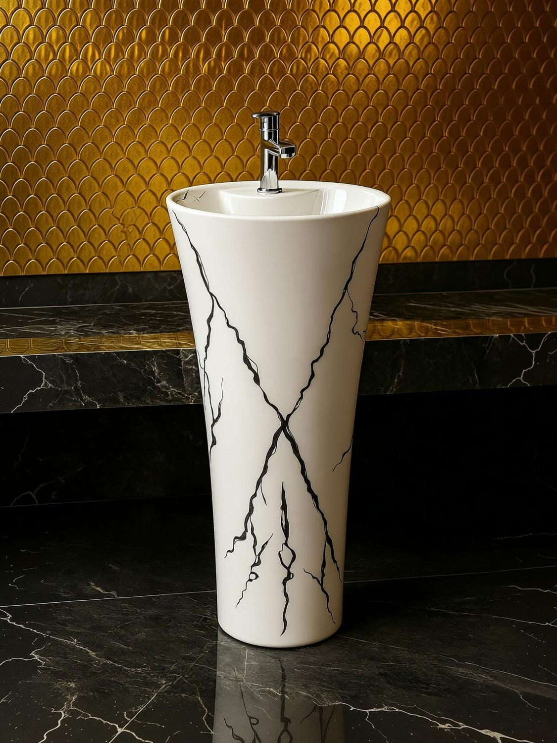 Image of CARA MARK |Wash Basin |Basin|Pedestal wash basin| Space-Saving Free-Standing Bathroom Sink, Easy-Clean & Durable| Pedestal Basin