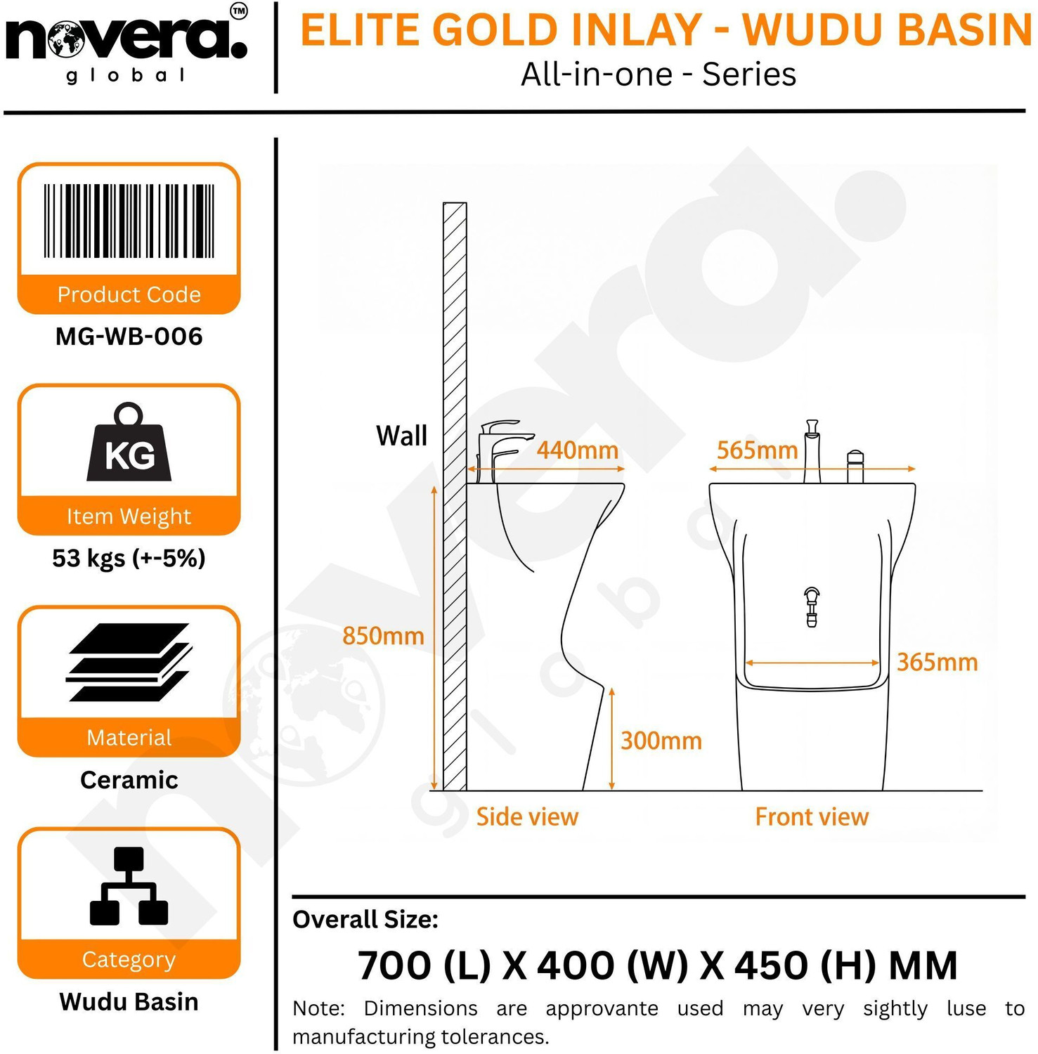Image of Novera Global Wudu Basin for Ablution | Foot Wash Sink with All Accessories | 5 Years Warranty MG-WB-001 Pedestal Basin