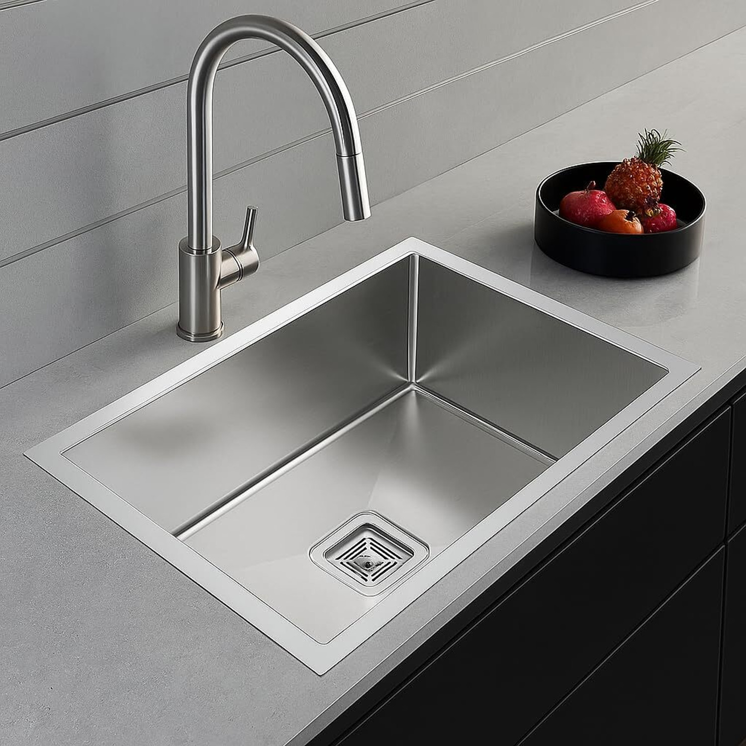 Image of The Sink Shop 24x18x10 Inch Stainless Steel Kitchen Sink | Single Bowl, Matte Finish Sink with Square Coupling and Pipes (Round Corners) Vessel Sink