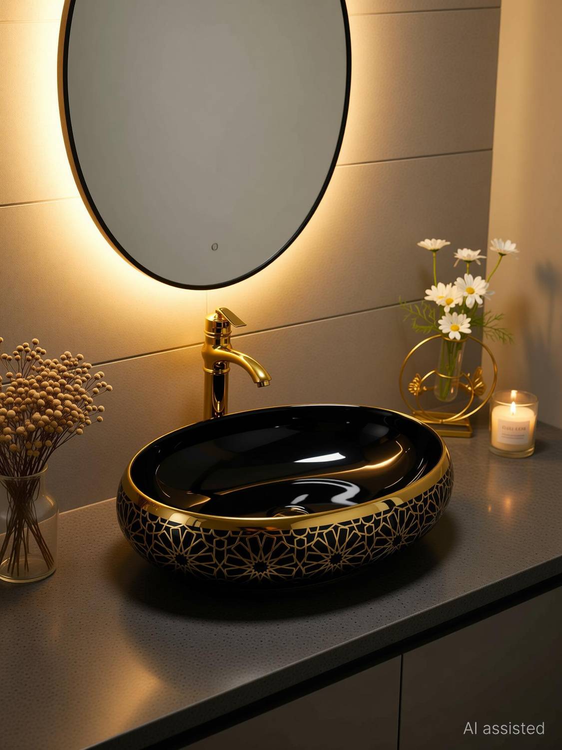 CARENS Ceramic Wash Basin 24x14 Inch Oval Table Top Bathroom Basin JLS-0132A Table Top Basin