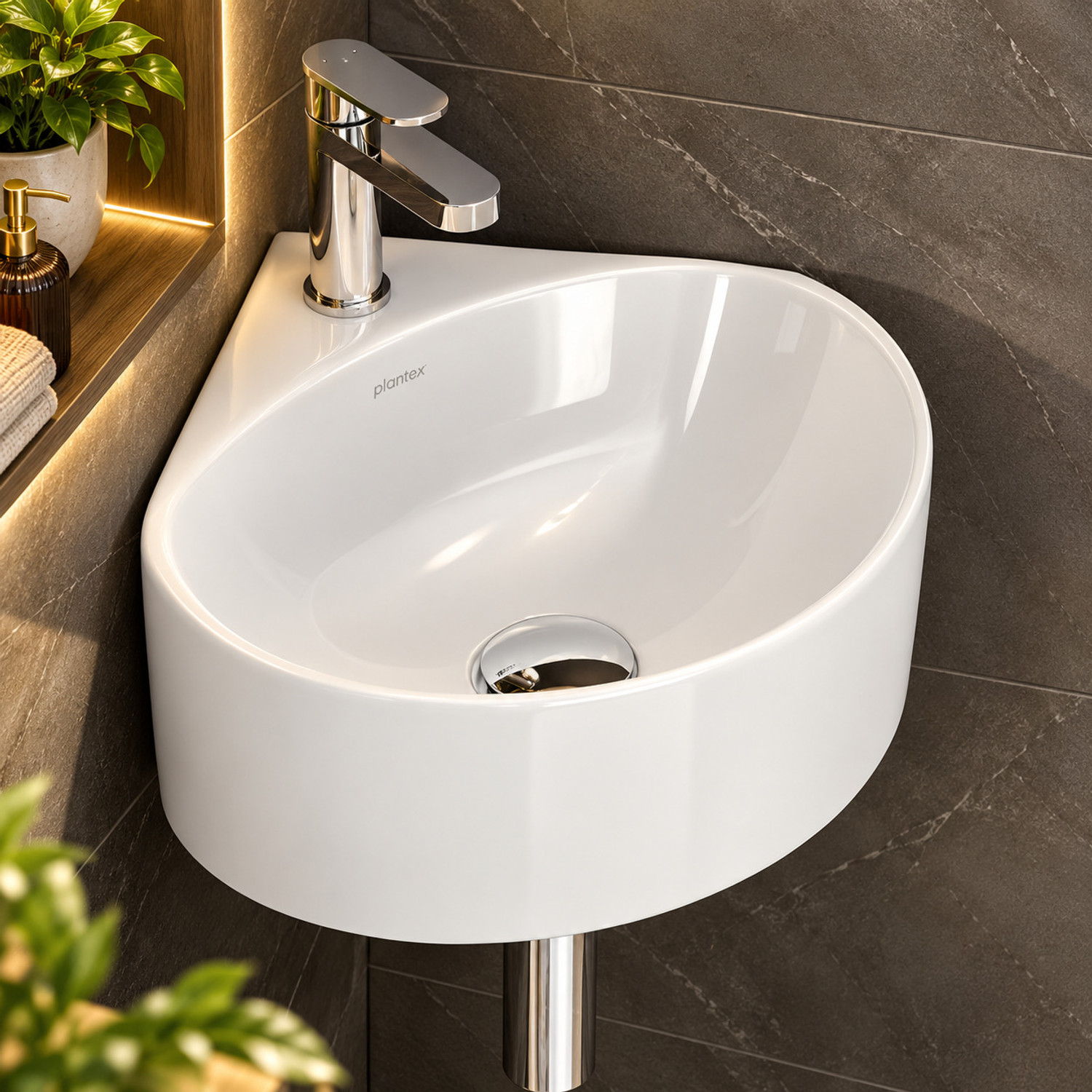 Image of Plantex Ceramic Wall Hung Basin /Corner Bathroom Basin /Wall Mounted Wash Basin-(EVA) Corner Basin (White)
