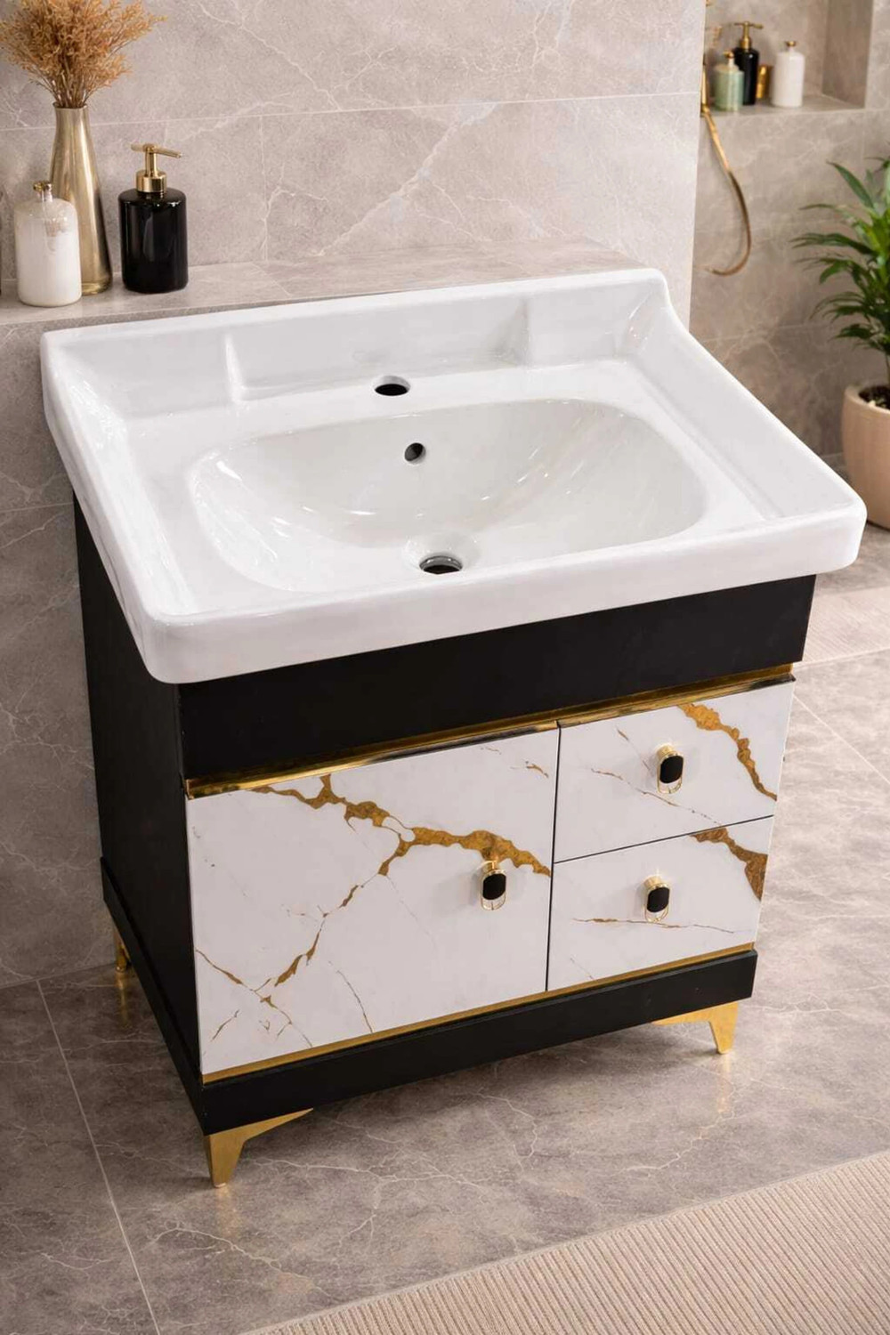 Image of Clicebestix Freestanding Vanity Washbasin Cabinate 24 inch freestanding Vanity with washbasin premium design three draws Table Top Basin