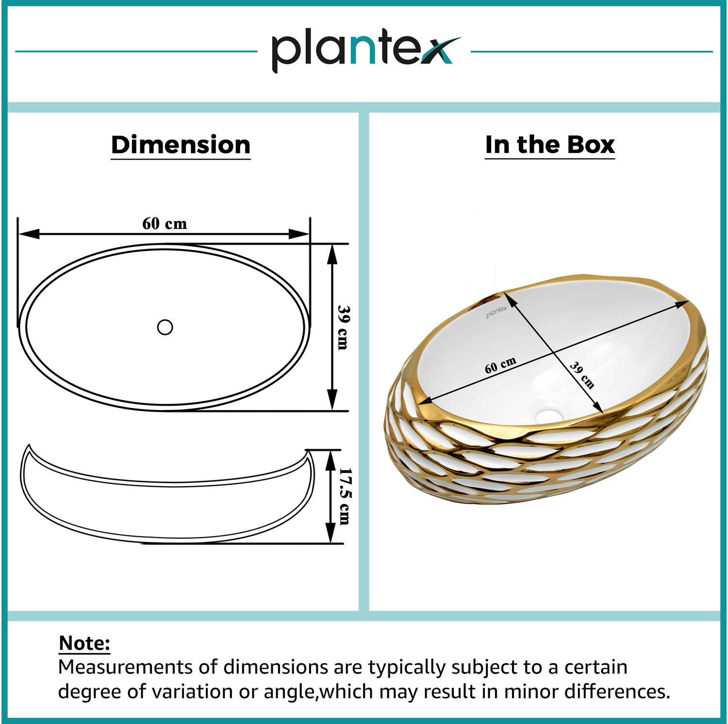 Image of Plantex Ceramic Basin for Bathroom /Table Top Basin /Washbasin for Bathroom - (EQTT-593) Counter Top