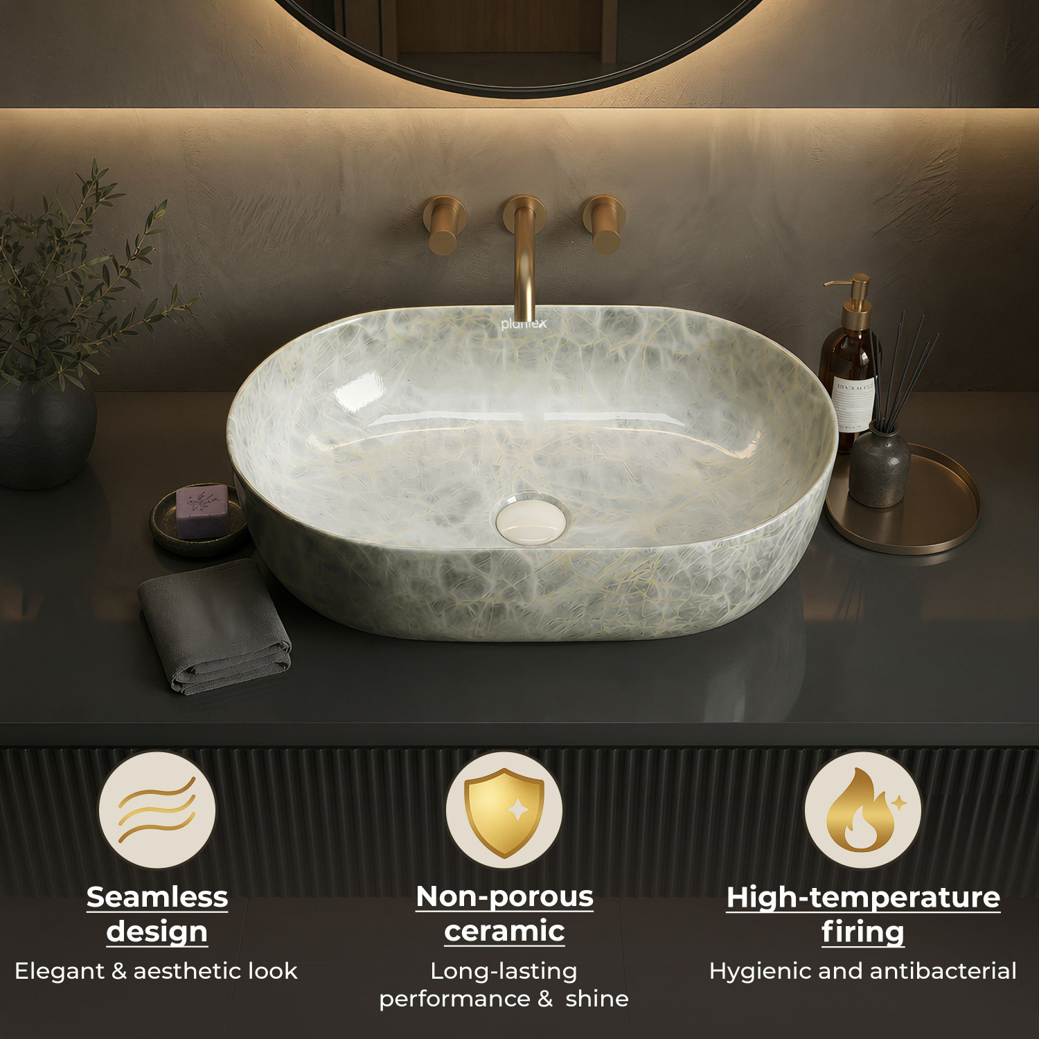 Image of Plantex Tabletop Wash Basin for Bathroom /Designer Ceramic Basin /Wash Basin for Home Counter Top