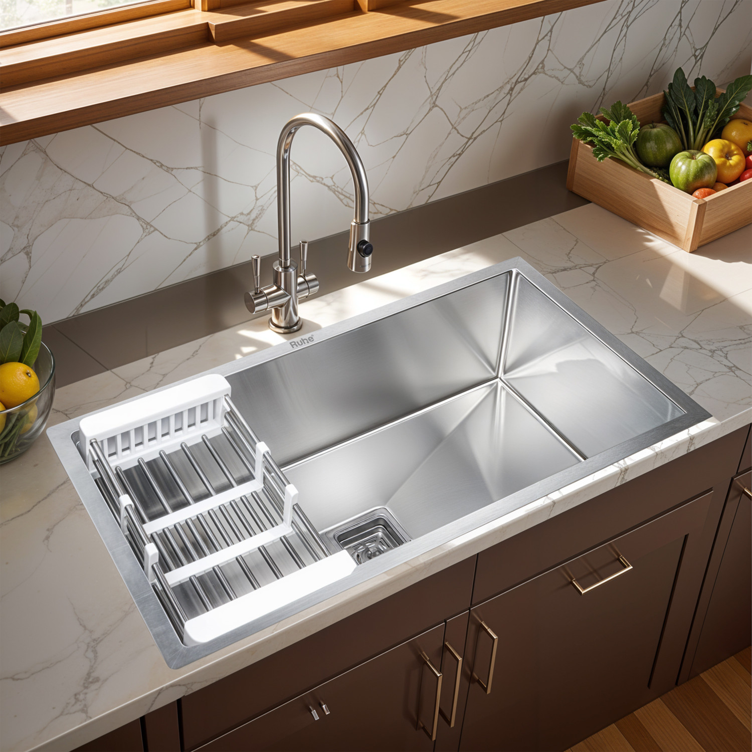 Image of RUHE Exclusive Handmade Stainless Steel Single Bowl Kitchen Sink | 32x20x10 Inches| Exclusive Handmade Stainless Steel Single Bowl Kitchen Sink Vessel Sink