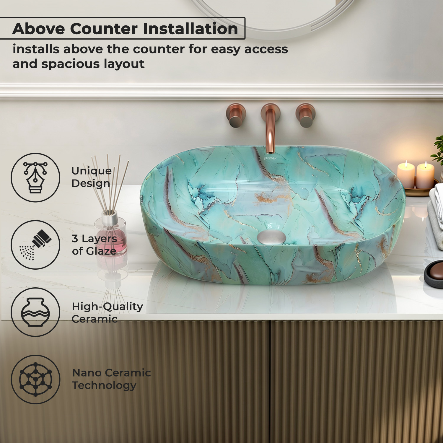 Image of Plantex Tabletop Wash Basin for Bathroom /Designer Ceramic Basin /Wash Basin for Home Counter Top