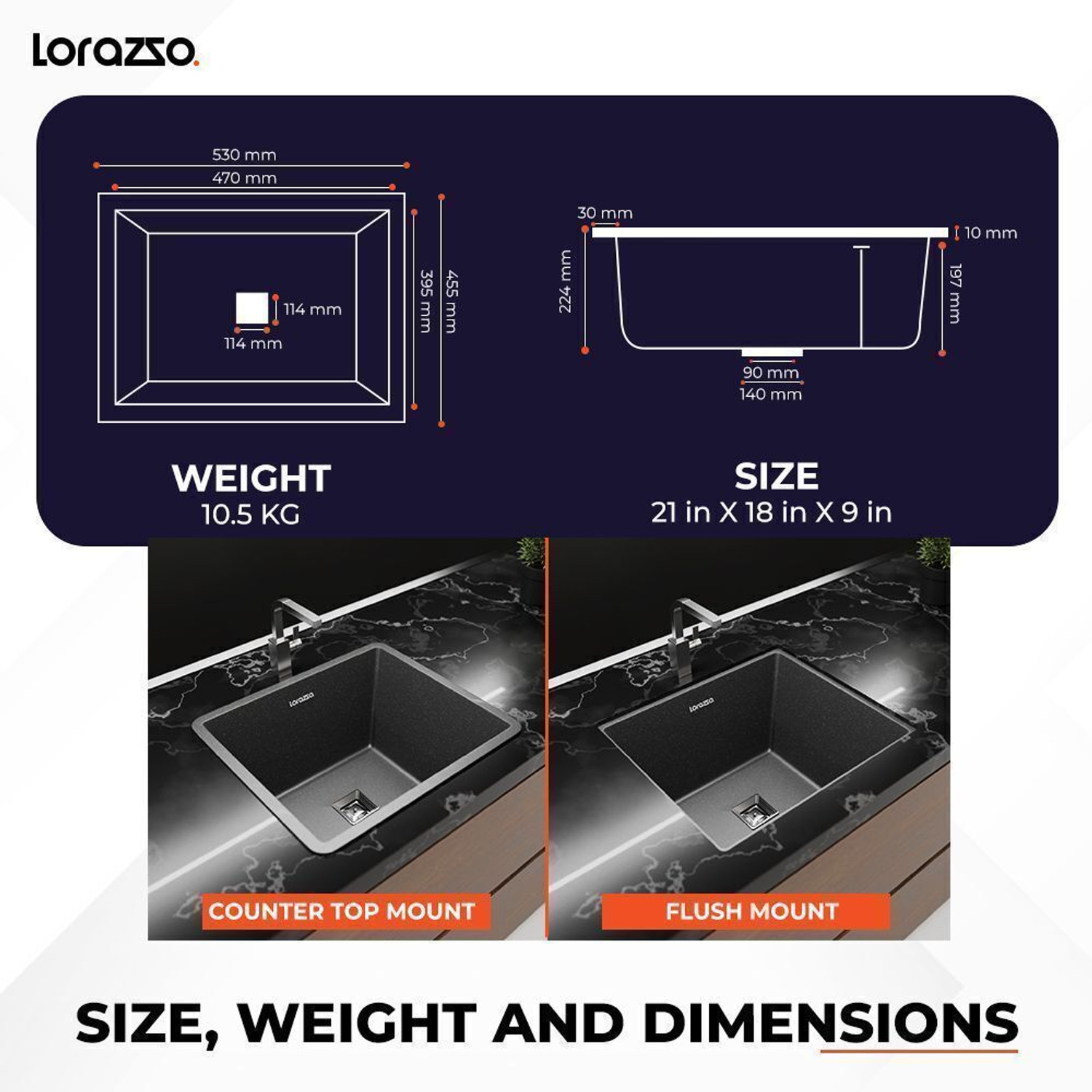 Image of Lorazzo Quartz Kitchen Sink - 21X18 Vessel Sink
