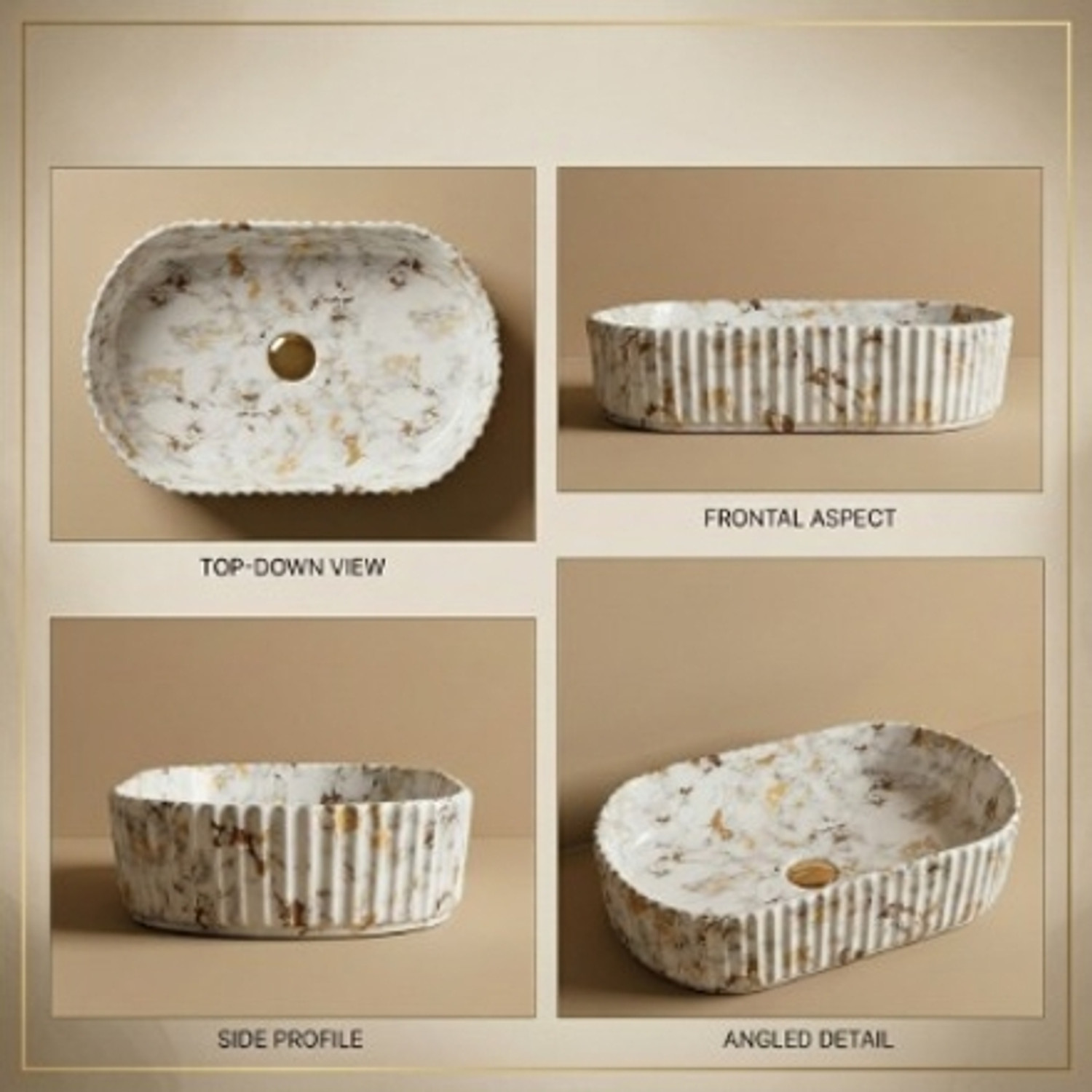 Image of KUNDASTUDIO Premium Ceramic Marble Finish Matt Wash Basin (20*12*5)(M01-Matt) Table Top Basin