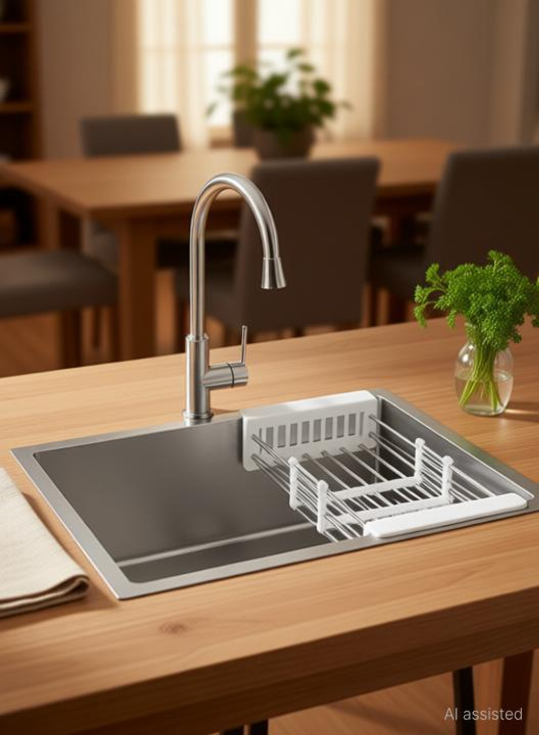 Image of FOURVIEW Stainless Steel Kitchen Sink 24x18x10 Inch | Single Bowl Matte Finish 1.2mm Thick Soundproof Basin with Coupling, Pipe & Fruit Tray Included Vessel Sink