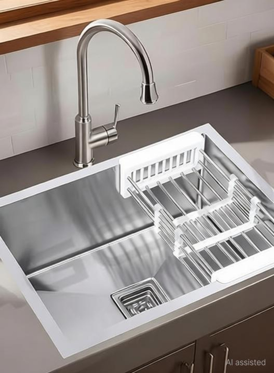 Image of FOURVIEW Stainless Steel Kitchen Sink 24x18x10 Inch | Single Bowl Matte Finish 1.2mm Thick Soundproof Basin with Coupling, Pipe & Fruit Tray Included Vessel Sink