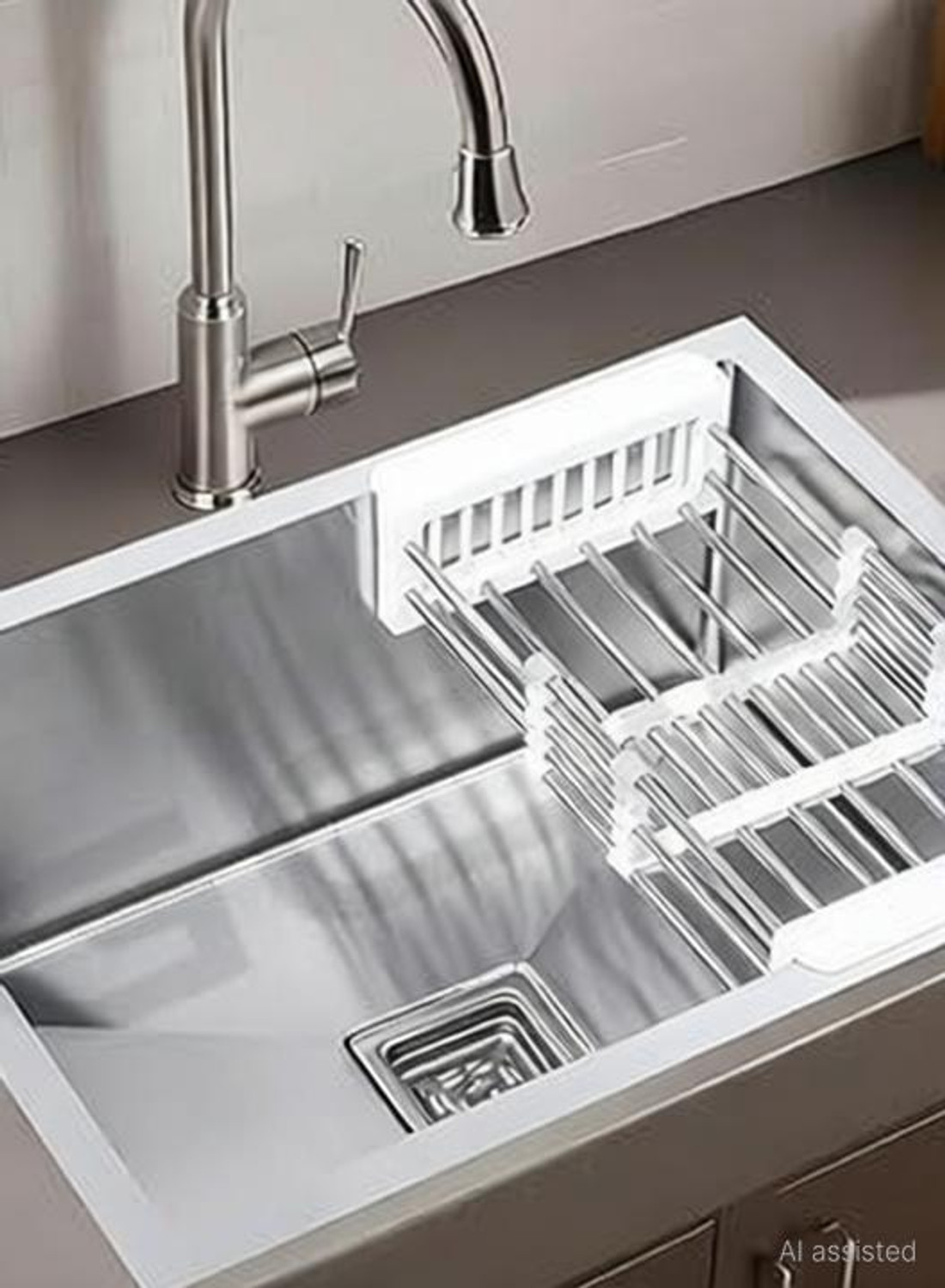 Image of FOURVIEW Stainless Steel Kitchen Sink 24x18x10 Inch | Single Bowl Matte Finish 1.2mm Thick Soundproof Basin with Coupling, Pipe & Fruit Tray Included Vessel Sink