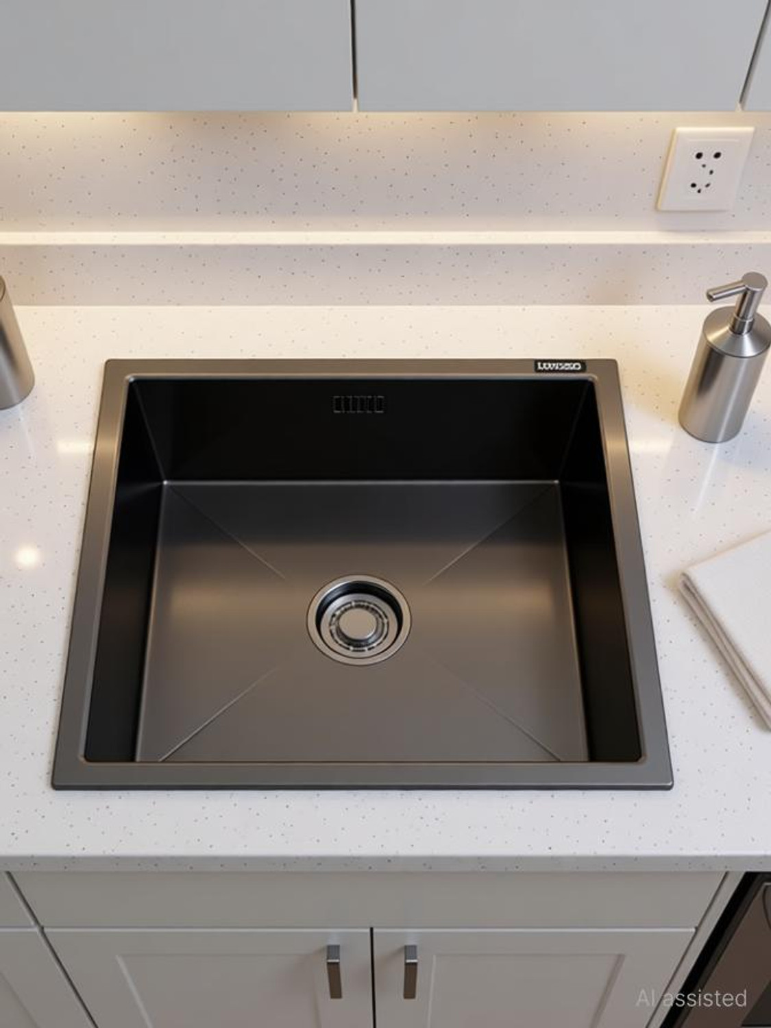 Image of Lorazzo Lustr Stainless Steel Sink for Kitchen - 21x18 Inch Gun Metal Black | Premium SS 304 Kitchen Sink with Waste Coupling, Basket & Pipe | Vessel Sink