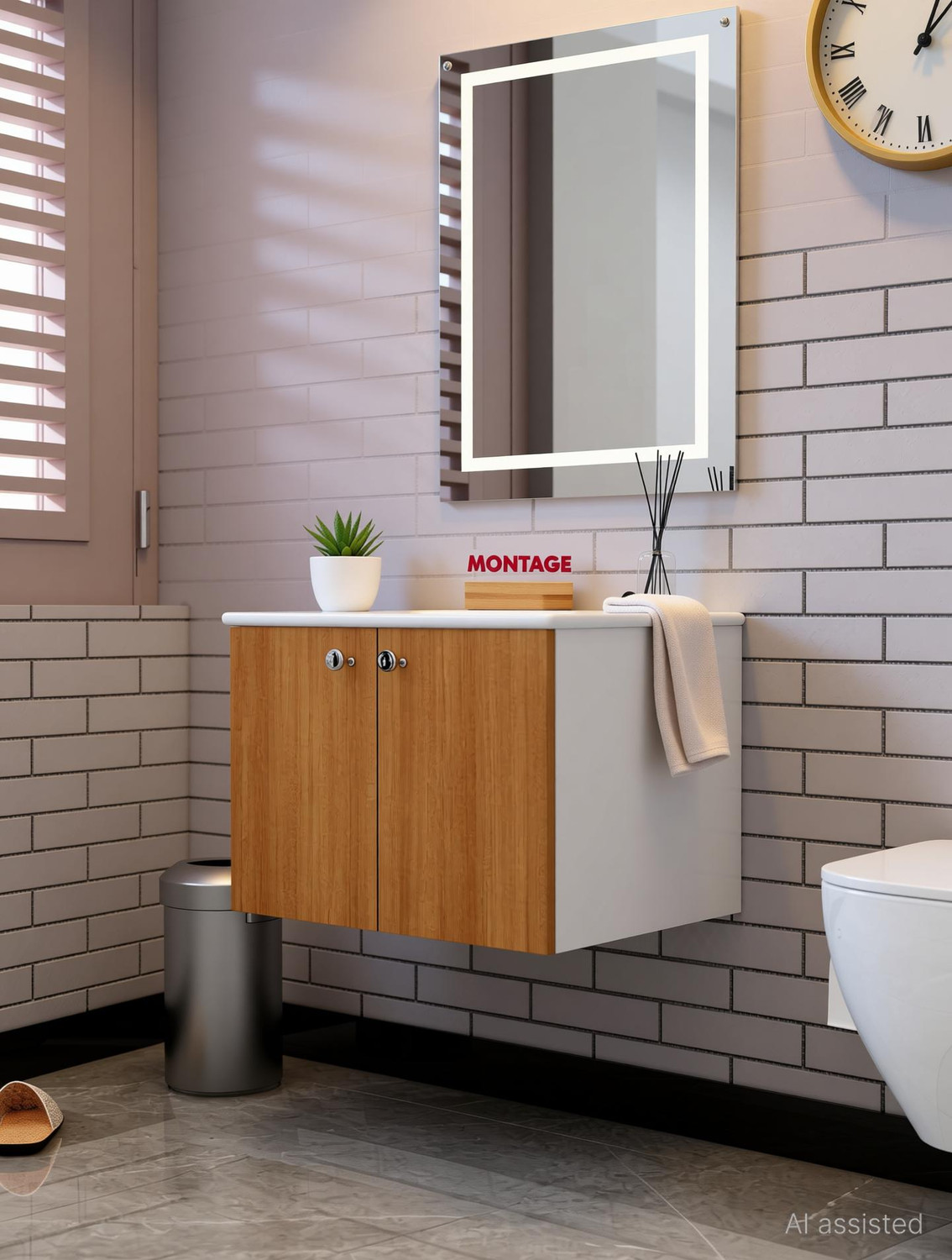Image of MONTAGE Wash Basin Vanity High Quality HDHMR Engineered Wood Wall Mounted Cabinet Wooden Cabinet Table Top Basin