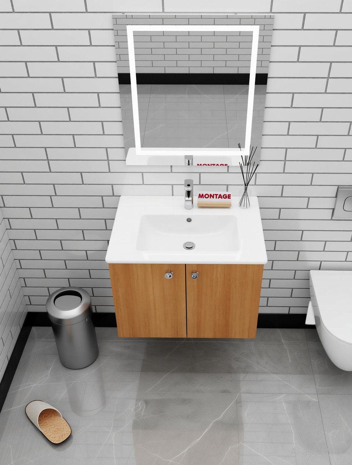 Image of MONTAGE Wash Basin Vanity High Quality HDHMR Engineered Wood Wall Mounted Cabinet Wooden Cabinet Table Top Basin