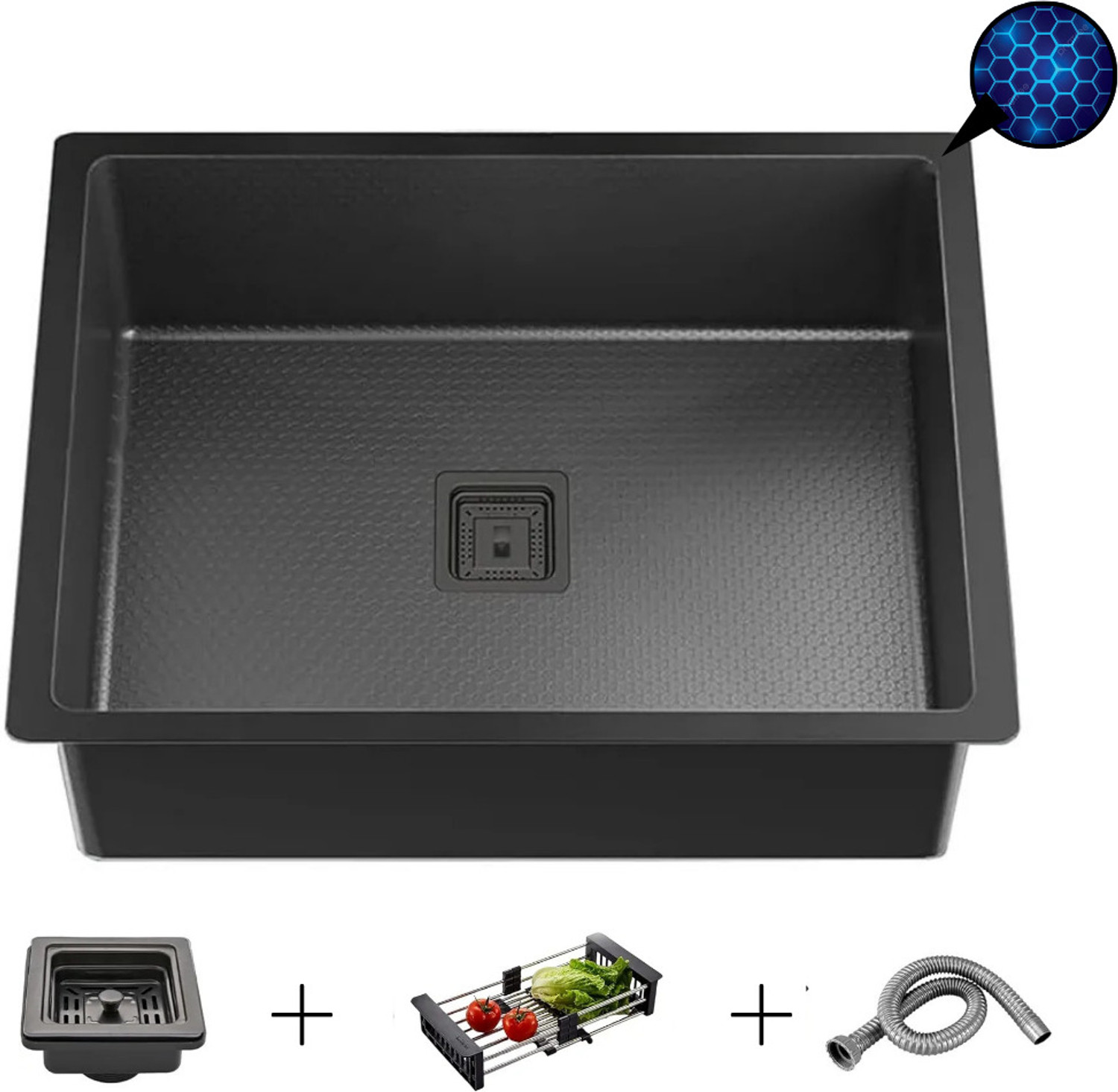 Image of KD INDUSTRIES 304 GRADE 24 inchX18 inch HANDMADE KITCHEN SINK WITH SCRATCHLESS HONEYCOMB TECHNOLOGY WITH ALL ACCESSORIES (ANTI-SCRATCH) (ANTI-STAIN) Vessel Sink