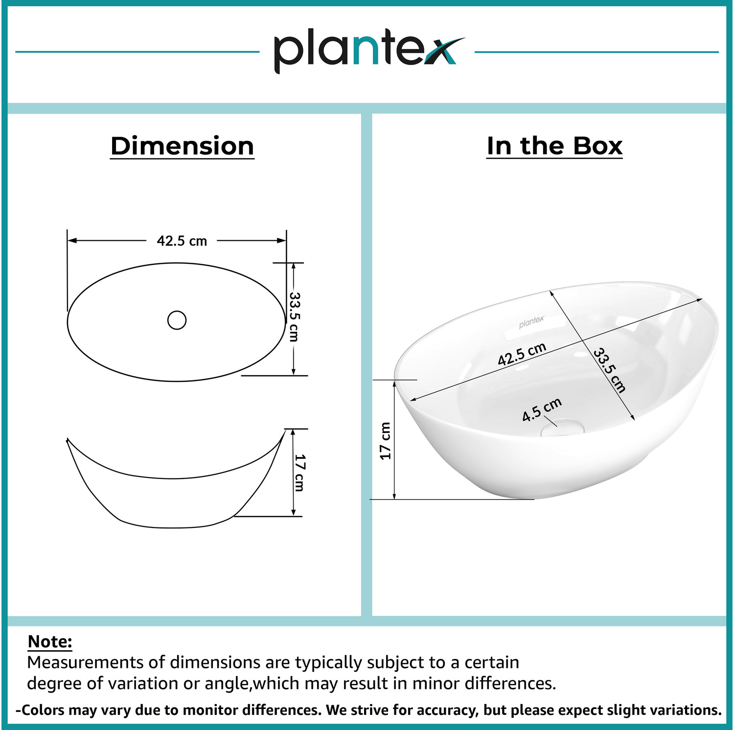 Image of Plantex Ceramic Basin /Wash Basin for Bathroom /Tabletop Wash Basin /Bathroom Basin (Cadiz) Counter Top
