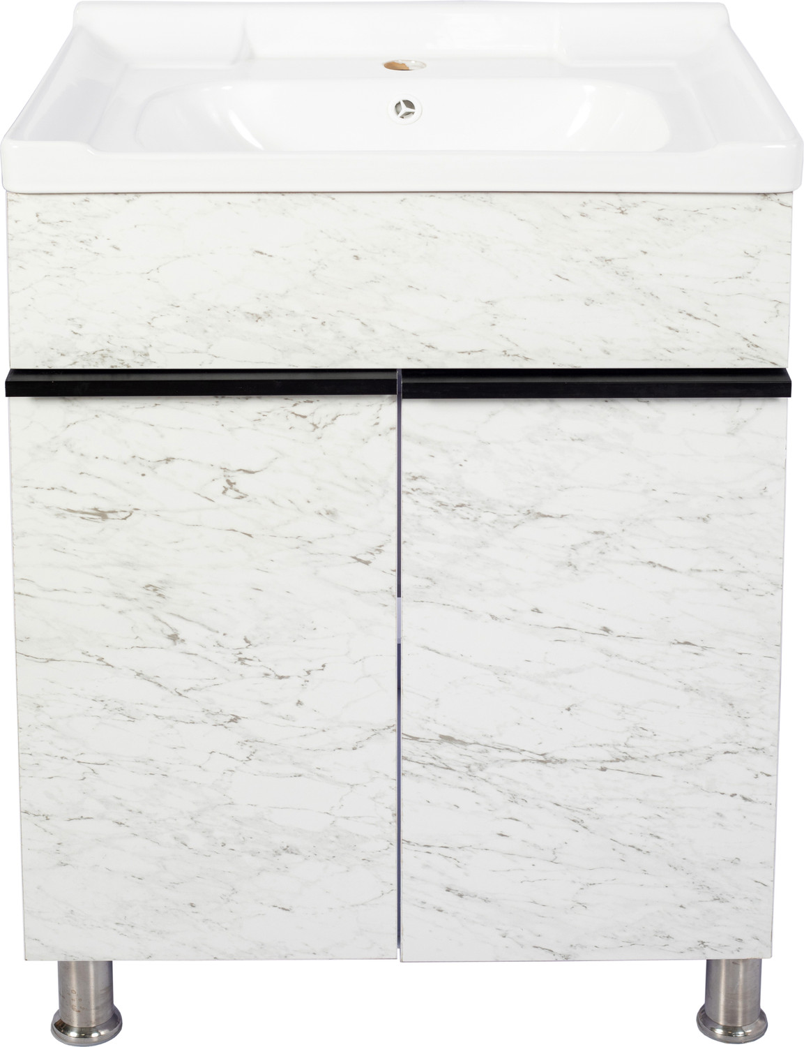 Image of Stymax HDHMR BATHROOM VANITY (WHITE STONE MARBLE PATTERN WITH BLACK EDGE - HANDLE) VSTY0025 Table Top Basin
