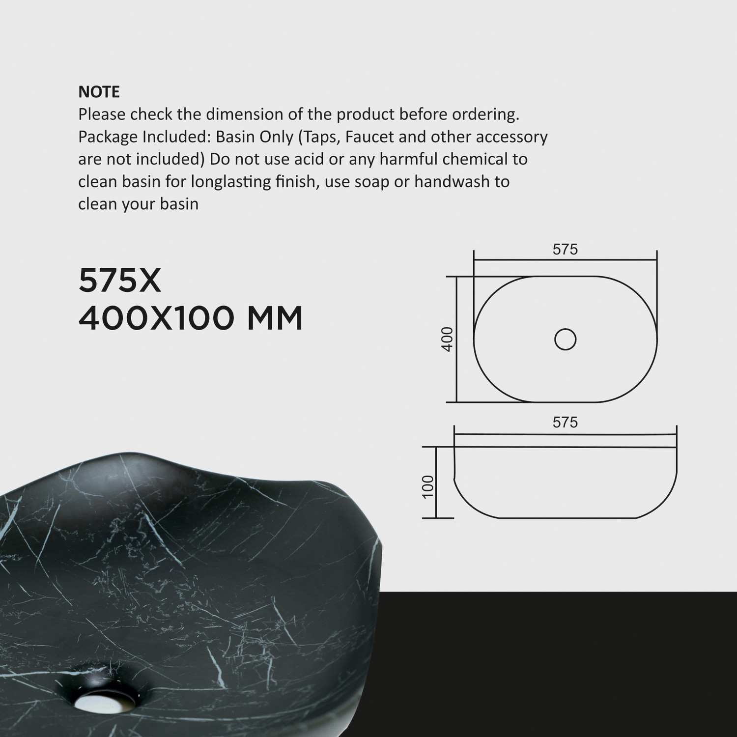 Image of SIMPLORA Veined Marble Look Vessel with Black Shades Organic Curved Veined Marble Look Vessel with Black Shades Organic Curved Table Top Basin