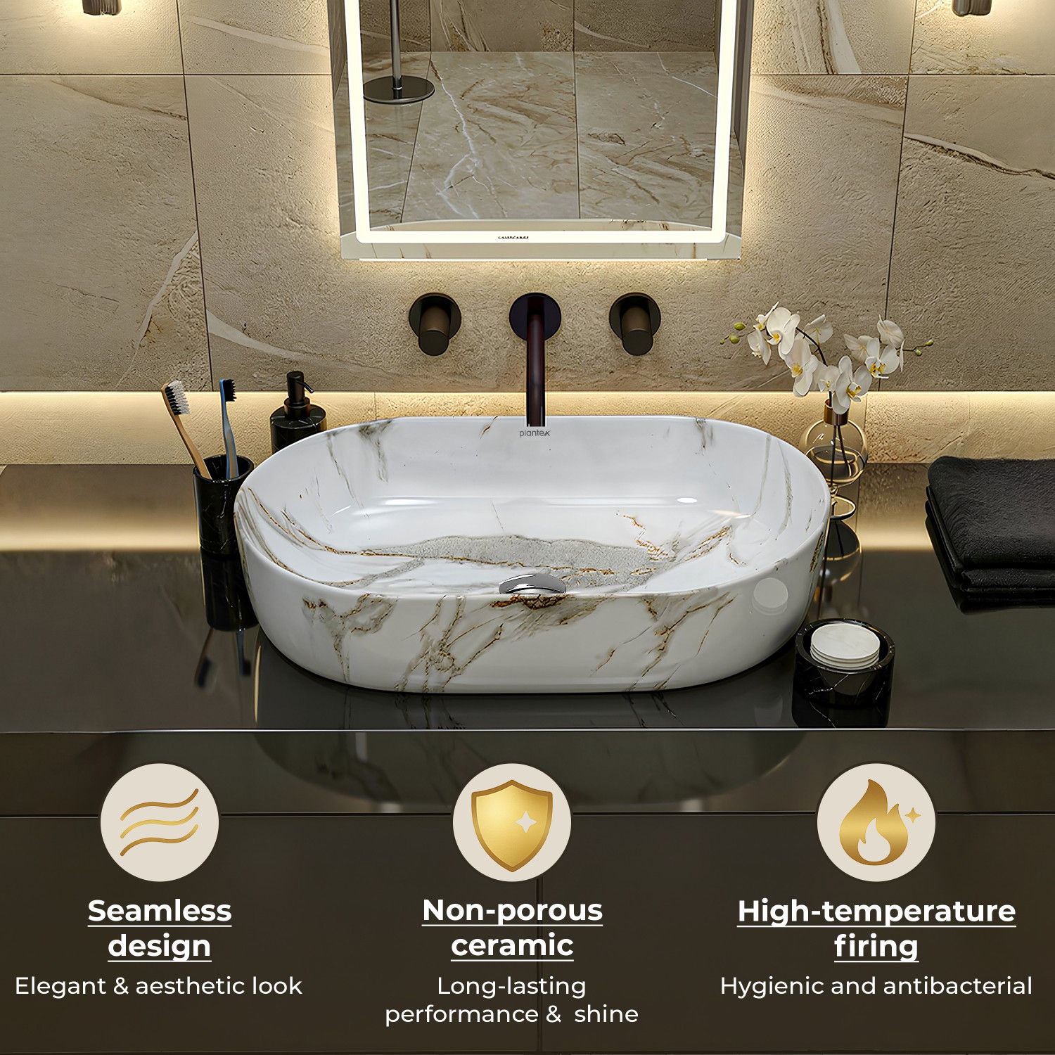 Image of Plantex Wash Basin for Bathroom /Counter Top Basin Ceramic Wash Basin for Bathroom /Tabletop Wash Basin /Washbasin for Home-(MS-2207) Counter Top