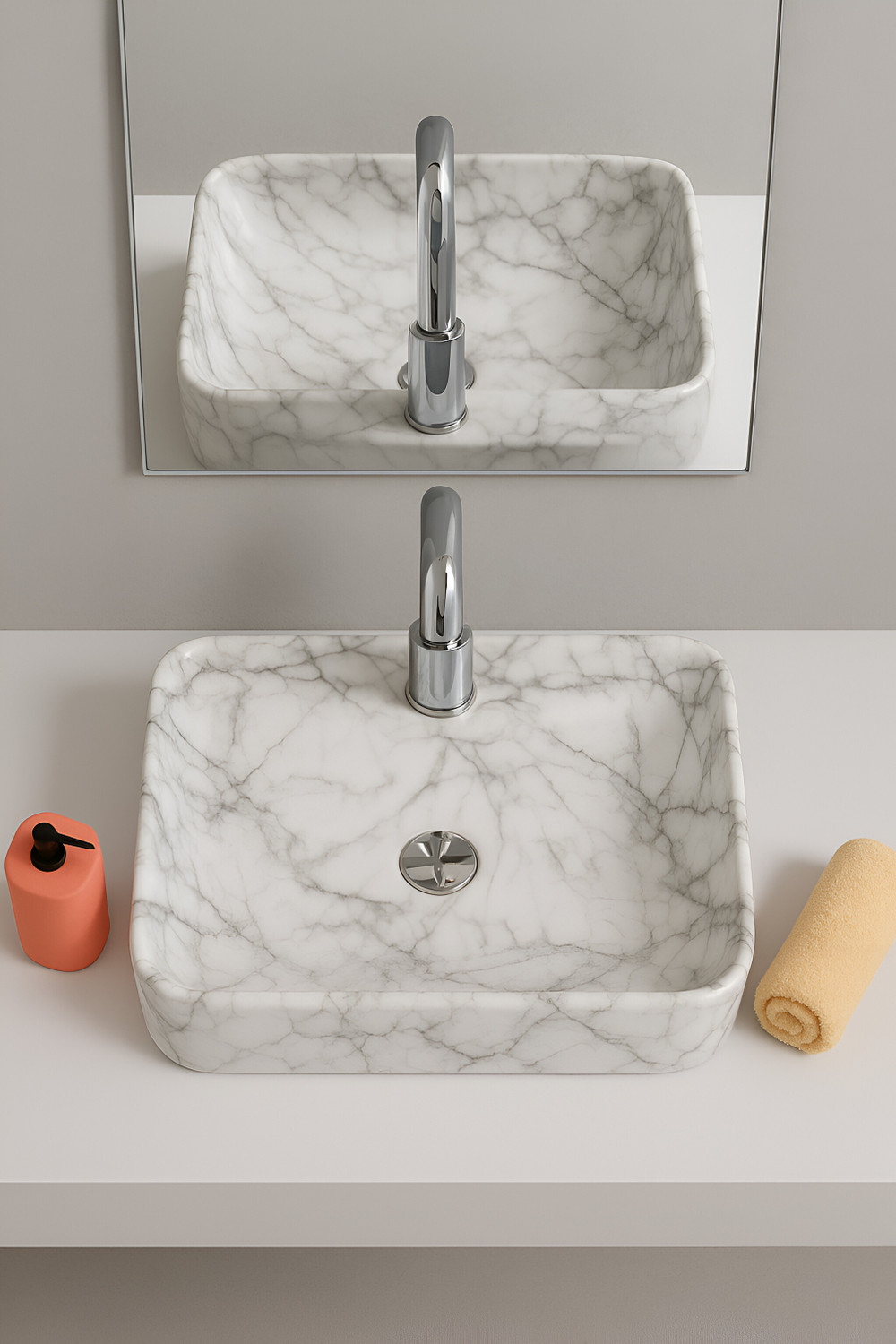 Image of OSOSAM Designer Ceramic Table Top Vessel Sink Wash Basin For Bathroom (19 x 15 x 5 Inch) Counter Top