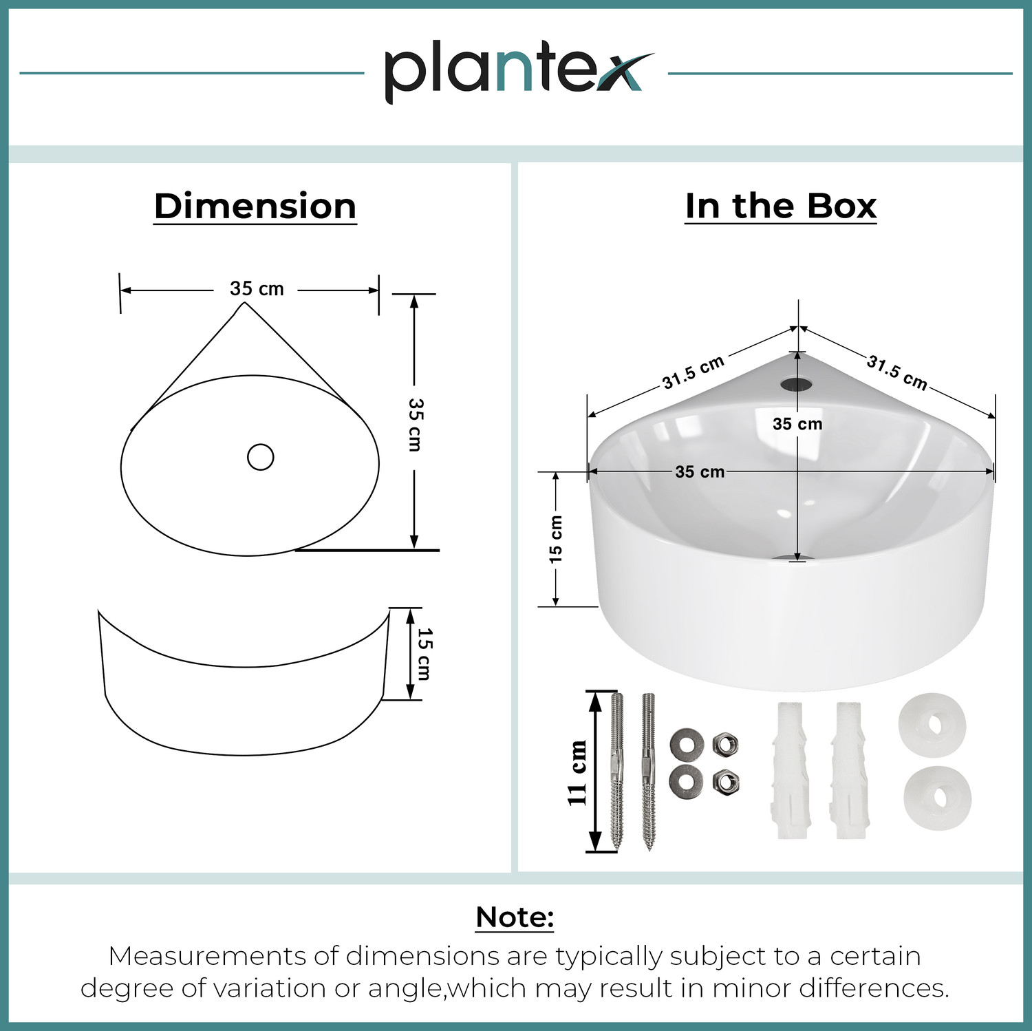 Image of Plantex Ceramic Wall Hung Basin /Corner Bathroom Basin /Wall Mounted Wash Basin-(EVA) Corner Basin (White)