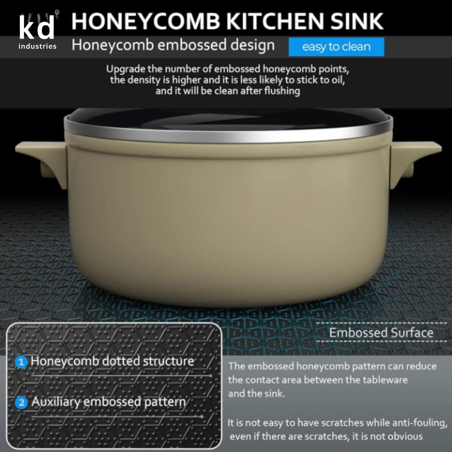 Image of KD INDUSTRIES 304 GRADE 24 inchX18 inch HANDMADE KITCHEN SINK WITH SCRATCHLESS HONEYCOMB TECHNOLOGY WITH ALL ACCESSORIES (ANTI-SCRATCH) (ANTI-STAIN) Vessel Sink