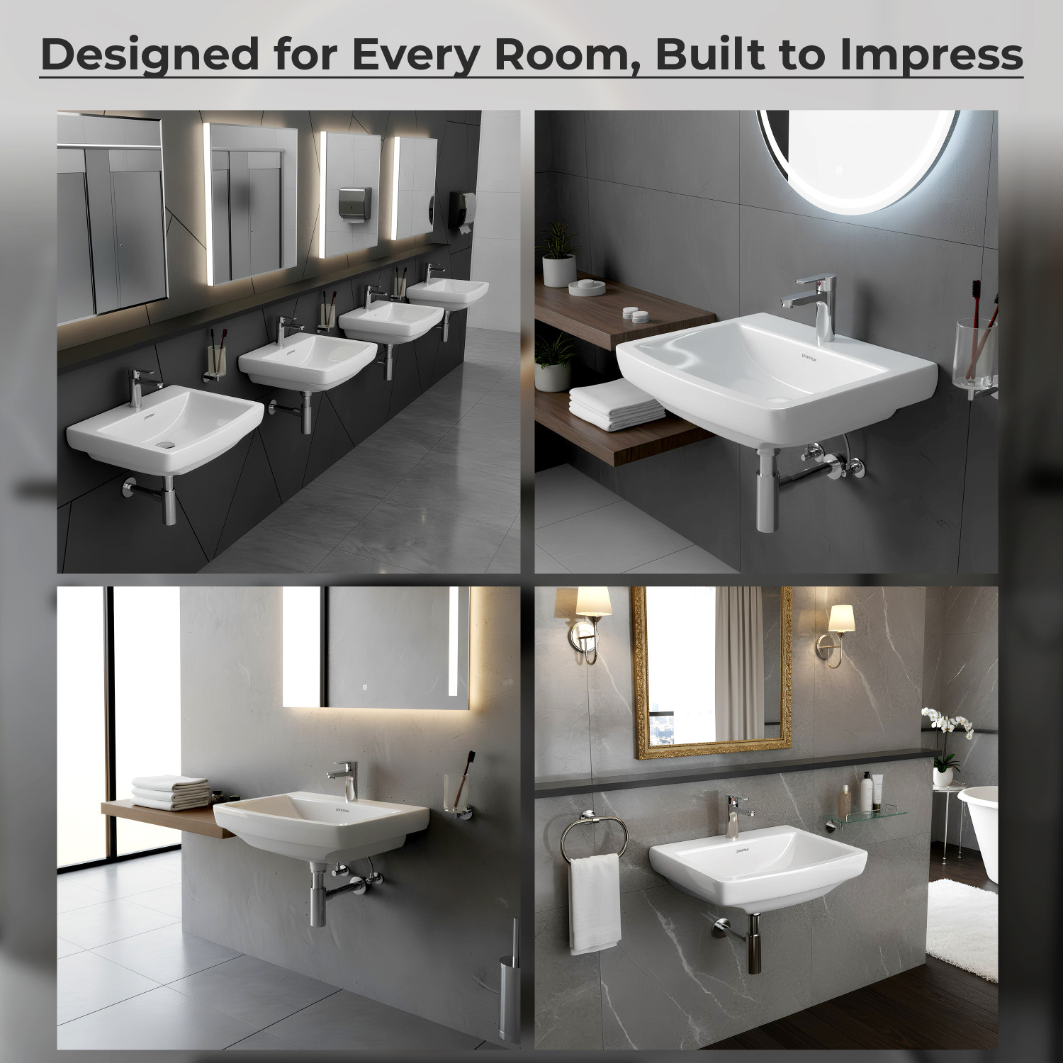 Image of Plantex Ceramic Washbasin for Bathroom /Rectangle Wall Hung Wash Basin for Home Wall Hung Basin