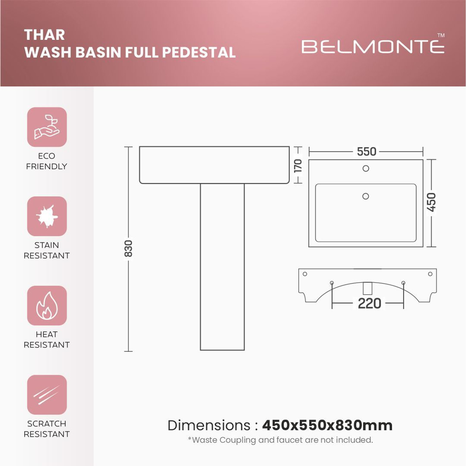 Image of Belmonte Designer Basin Pedestal / Hand Art Basin / Designer Basin / Designer Pedestal /Basin Pedestal / Wash basin with pedestal /Wash Basin / Wall Mount Basin Pedestal Basin