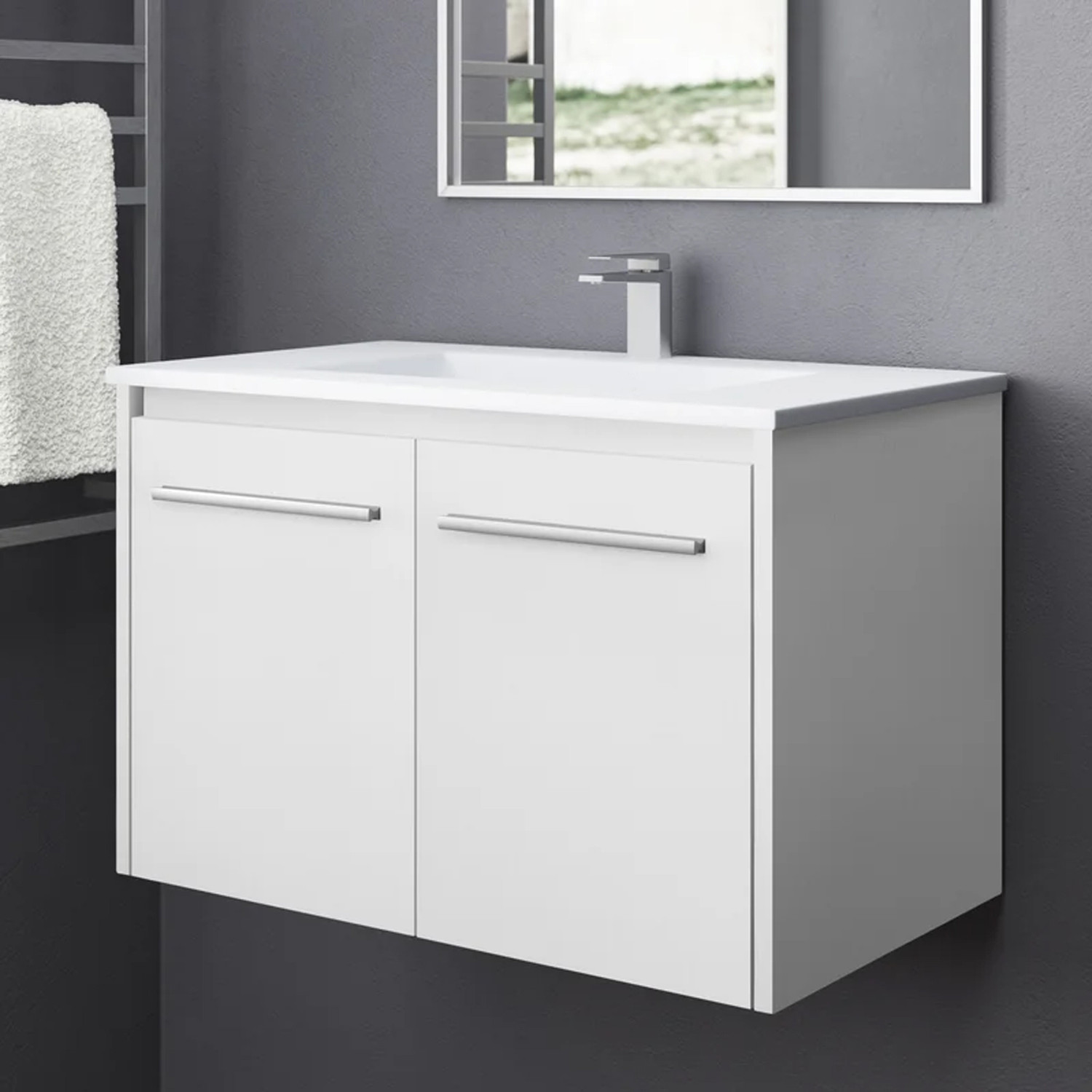 Image of MONTAGE Washbasin Vanity with Ceramic Wash Basin Sink | Wall Hanging | Water Resistance | Modern Bathroom Cabinet (DMS00159) Under Counter Basin