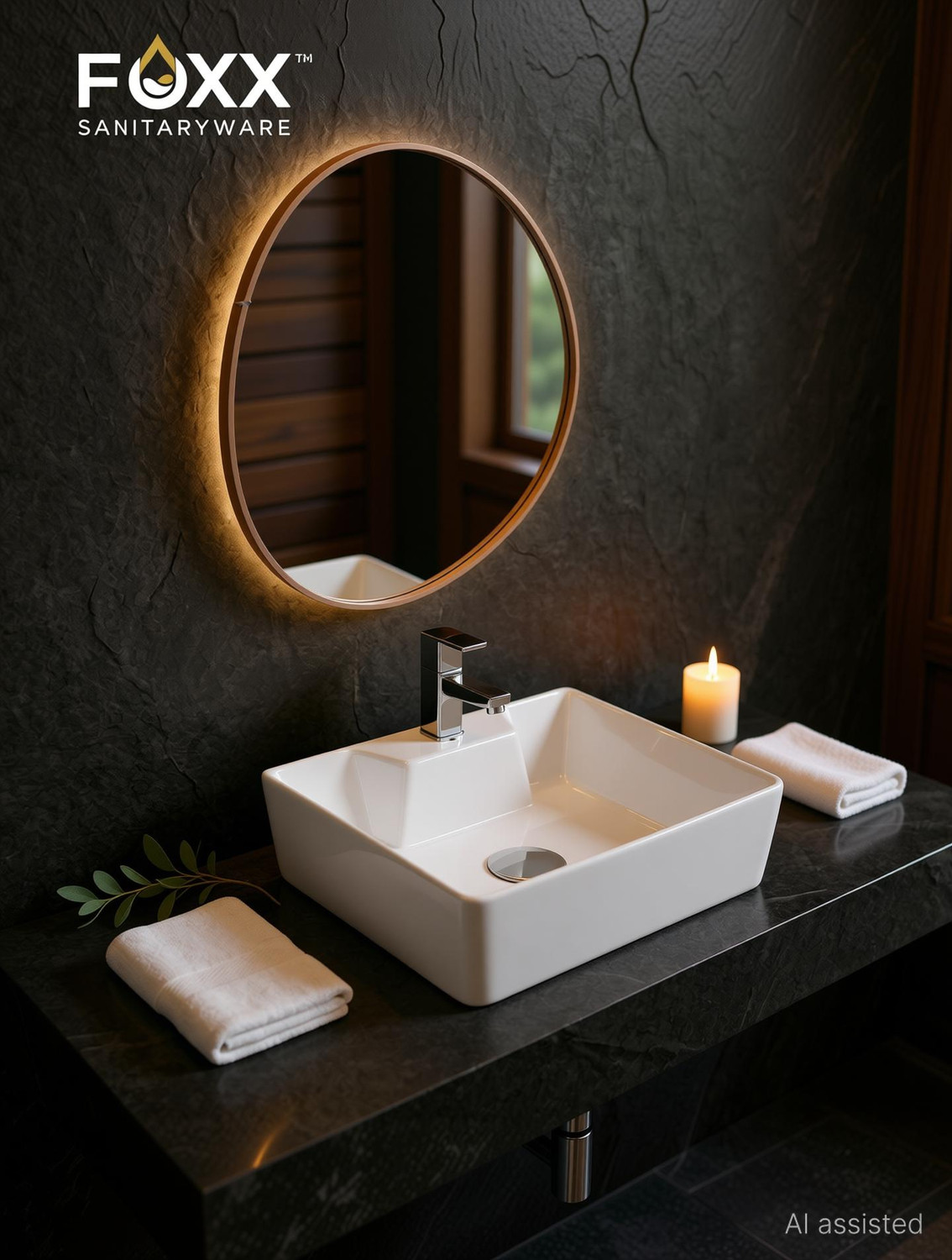 Image of Foxx Sanitaryware 2 in 1 Wall Mount & Table Top Ceramic Premium Wash basin (M-White) (16x12x5) (White) Wall Hung Basin