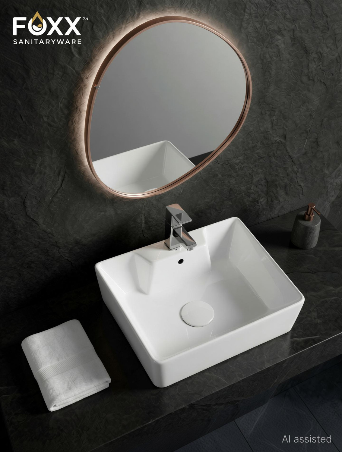 Image of Foxx Sanitaryware 2 in 1 Wall Mount & Table Top Ceramic Premium Wash basin (M-White) (16x12x5) (White) Wall Hung Basin