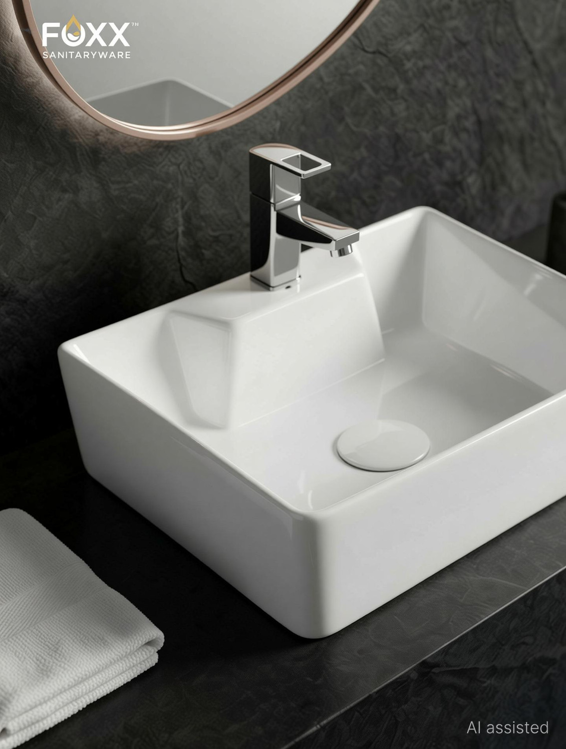 Image of Foxx Sanitaryware 2 in 1 Wall Mount & Table Top Ceramic Premium Wash basin (M-White) (16x12x5) (White) Wall Hung Basin