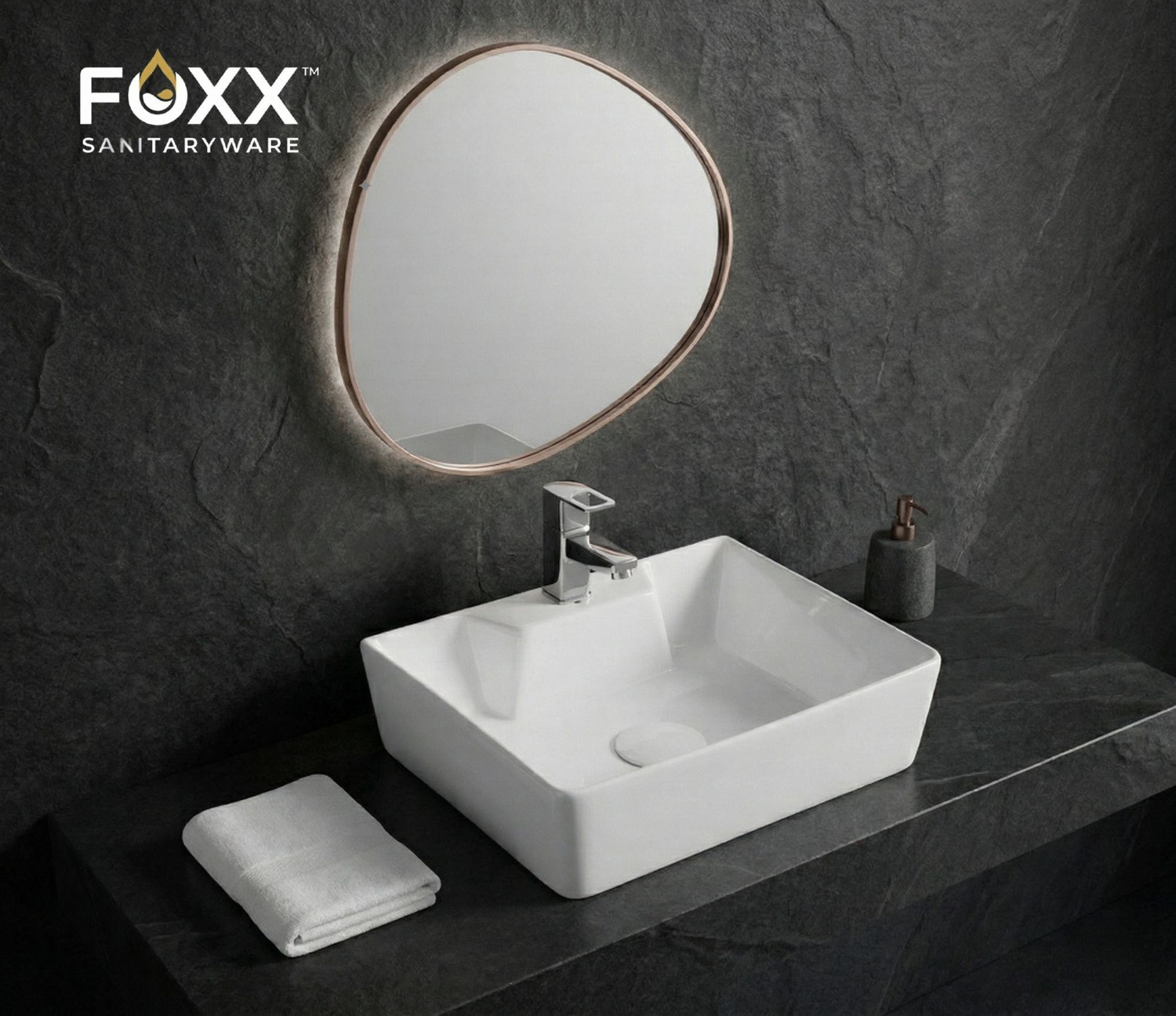 Image of Foxx Sanitaryware 2 in 1 Wall Mount & Table Top Ceramic Premium Wash basin (M-White) (16x12x5) (White) Wall Hung Basin
