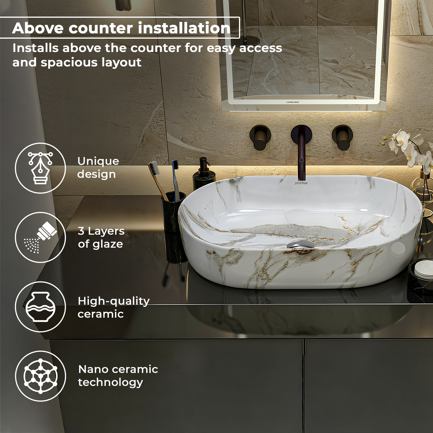 Image of Plantex Wash Basin for Bathroom /Counter Top Basin Ceramic Wash Basin for Bathroom /Tabletop Wash Basin /Washbasin for Home-(MS-2207) Counter Top