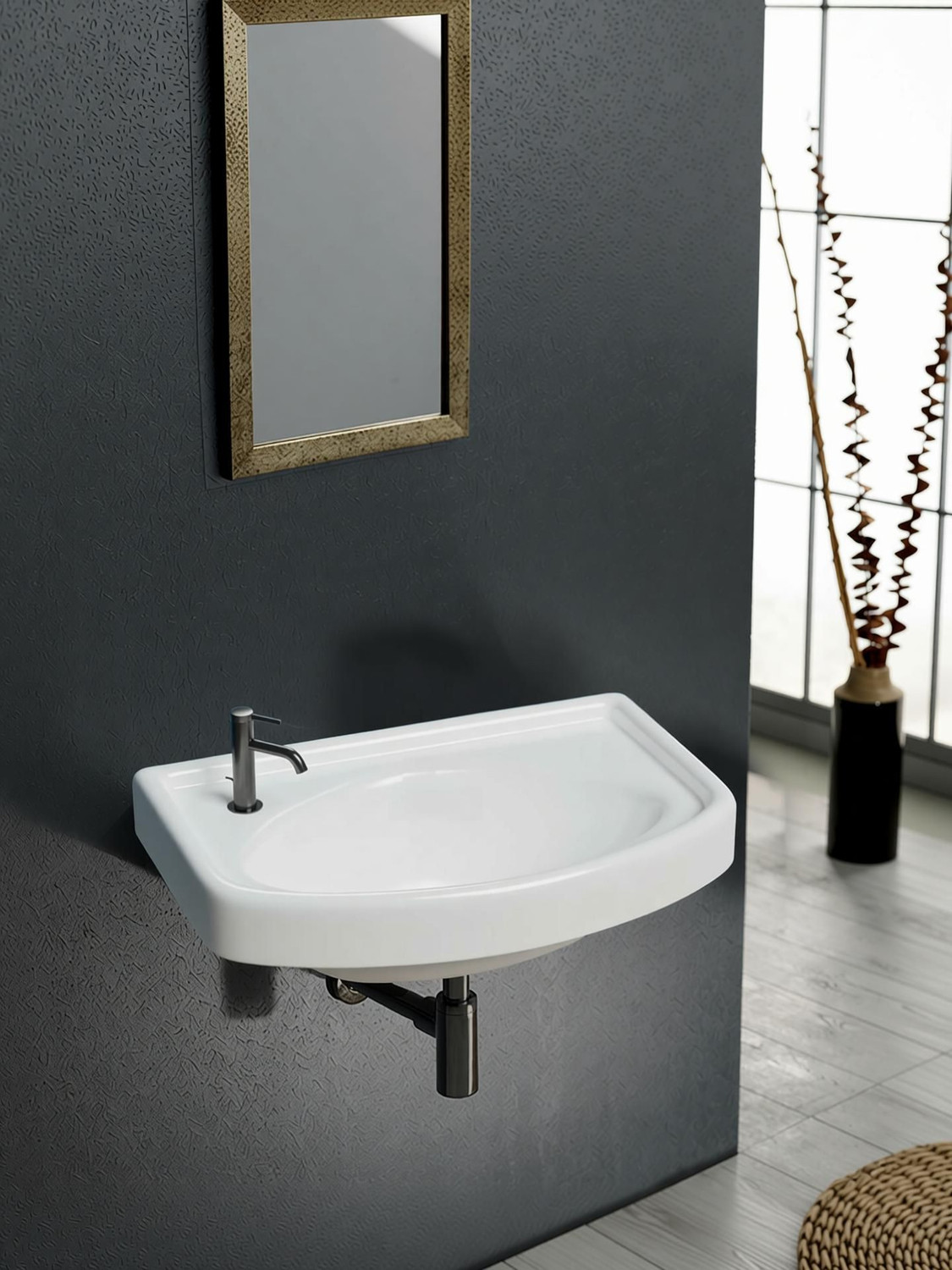 Image of Glexero Premium Quality Ceramic Wash Basin (12x18 Inch) Regular Wall Mounted Wash Basin Wall Hung Basin