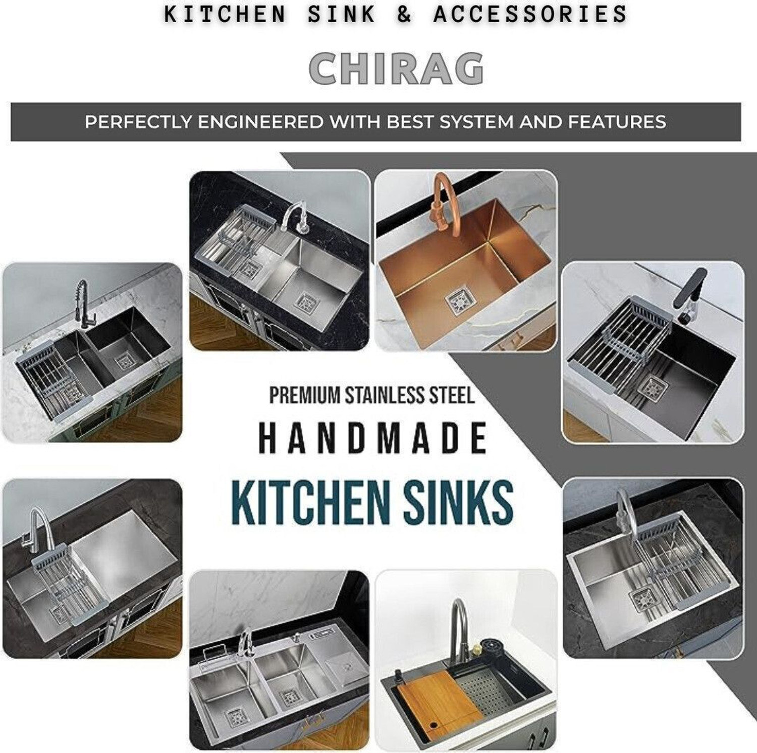 Image of chirag 24x18x10 Kitchen Sink Black Single Bowl SS304 16-Gauge Stainless Steel Sink CHM241810B | PREMIUM QUALITY | BLACK SINK | WITH FRUIT BASKET (STEEL PIPE) | Vessel Sink
